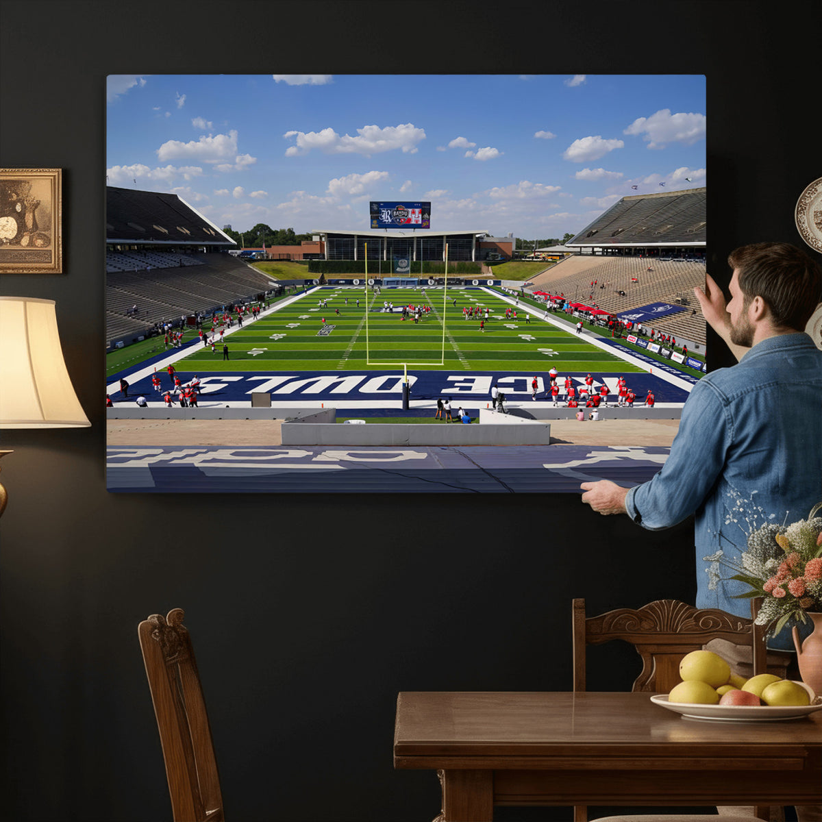 92248-MGV-CV-36X24 - Rice University Owls Football Team Print, Houston Rice Stadium