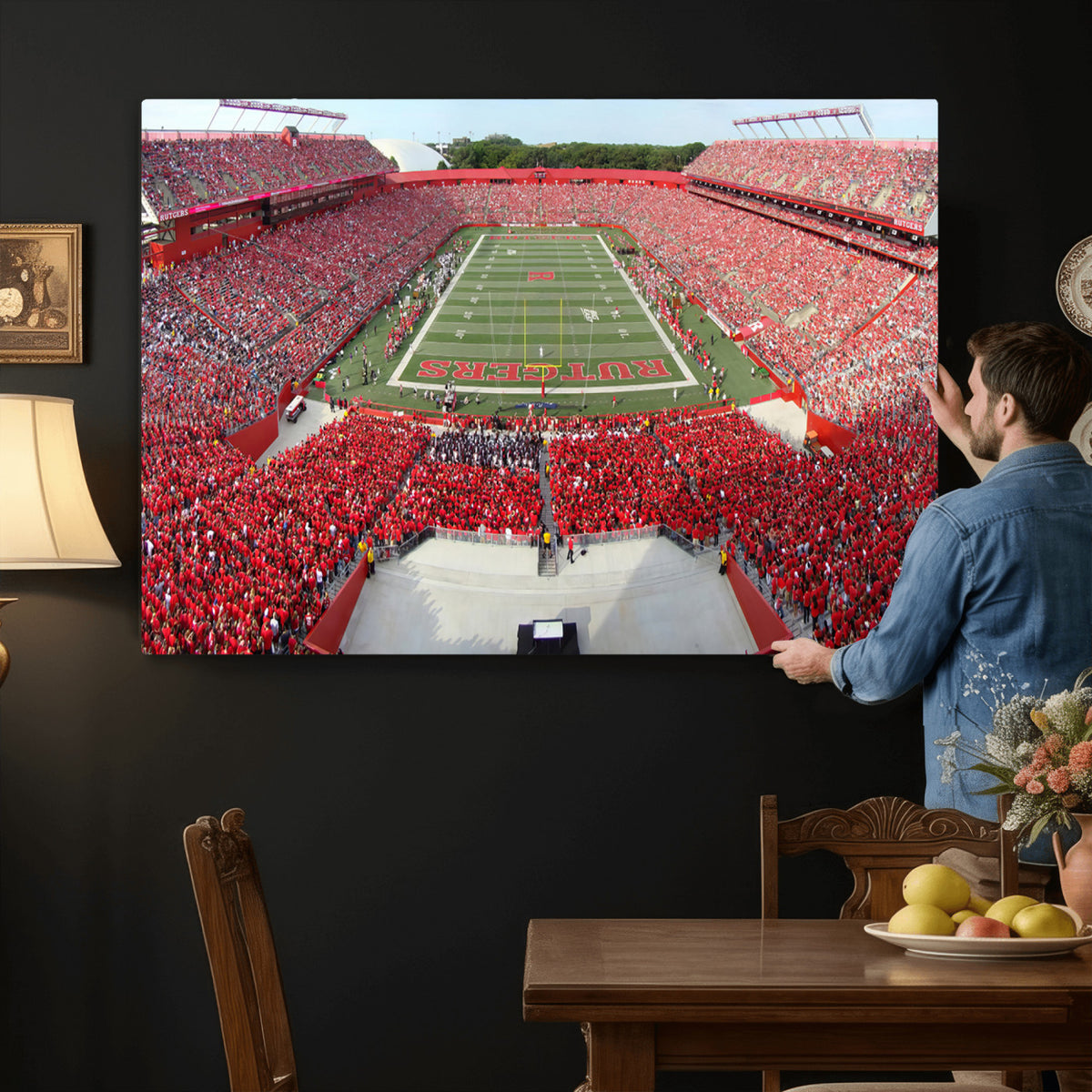 90818-PAN-FL-20X10 - Rutgers Scarlet Knights Football Team Print - Piscataway SHI Stadium Wall Art Canvas Print