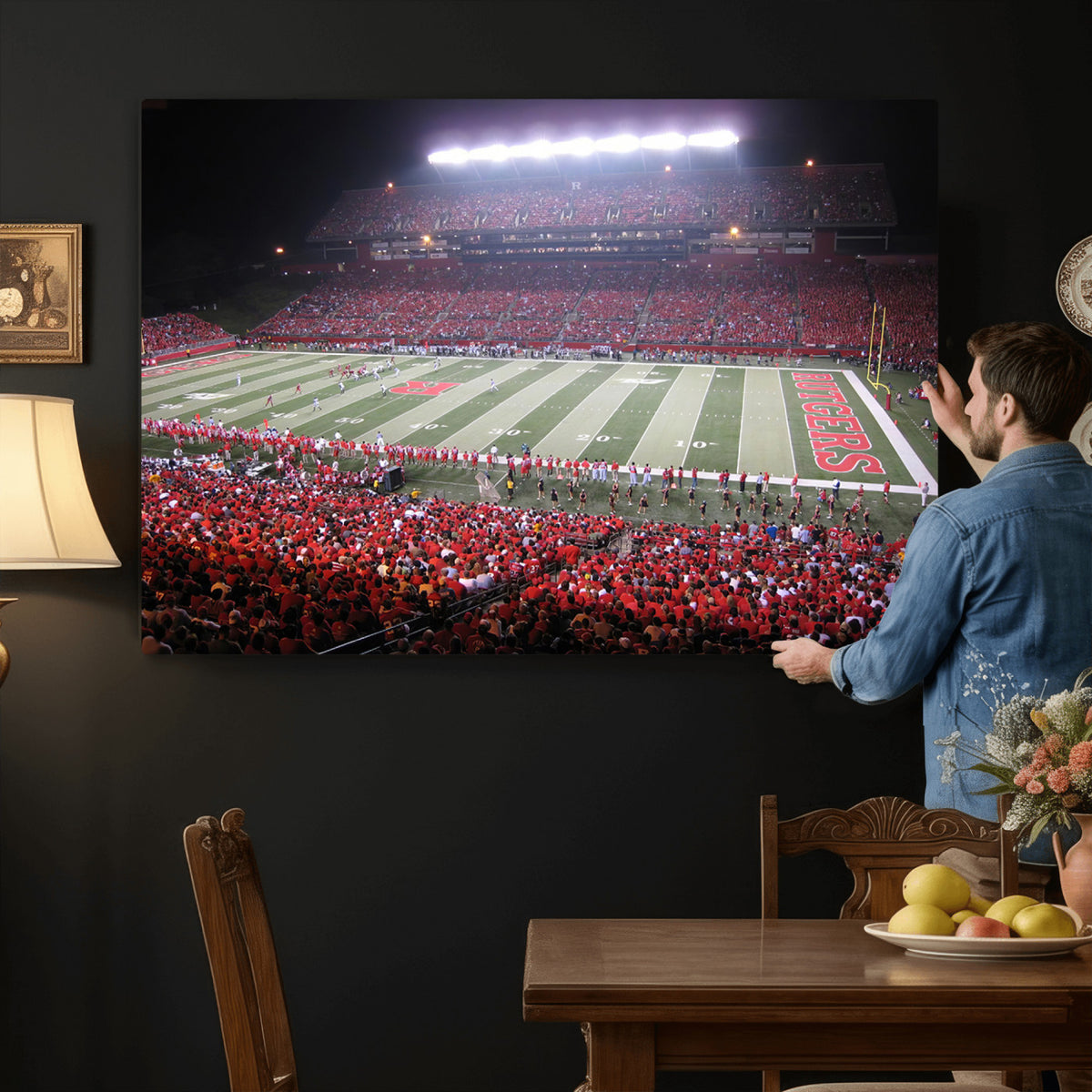 53225-PAN-FL-20X10 - Rutgers University Scarlet Knights Football Team Print - Piscataway SHI Stadium Wall Art Canvas