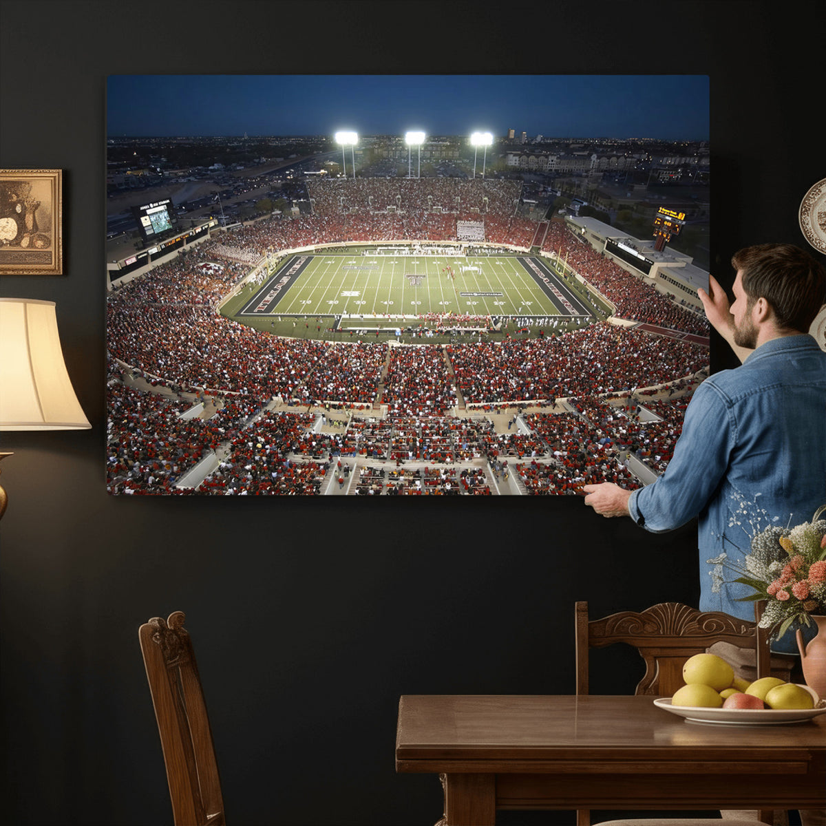 55763-MGV-CV-36X24 - Texas Tech Red Raiders Football Team Print, Lubbock Jones AT&T Stadium, Framed and Ready to Hang