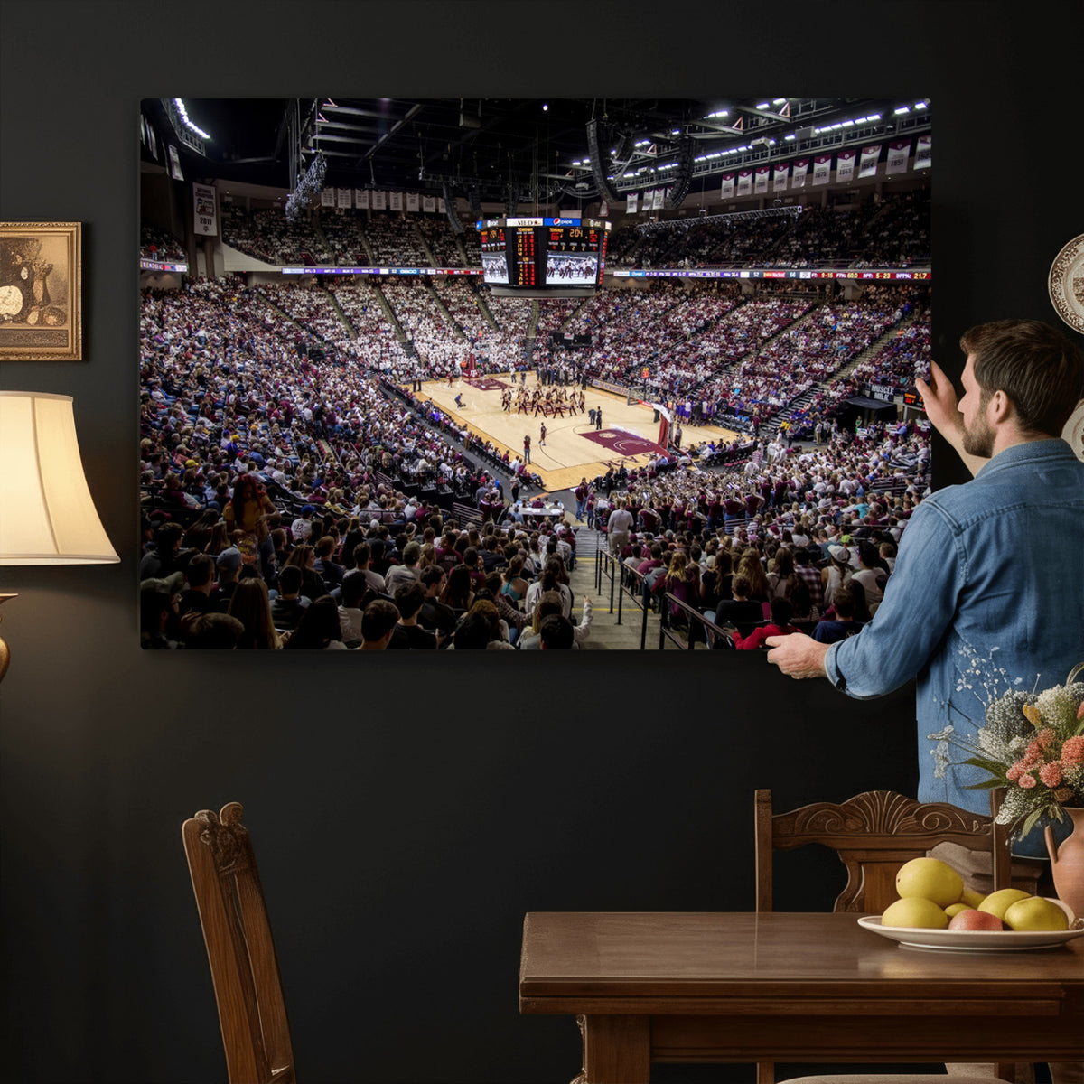 76876-MGV-CV-36X24 - University of Nebraska Cornhuskers Basketball Team Print - Lincoln Red Arena Wall Art Canvas Print