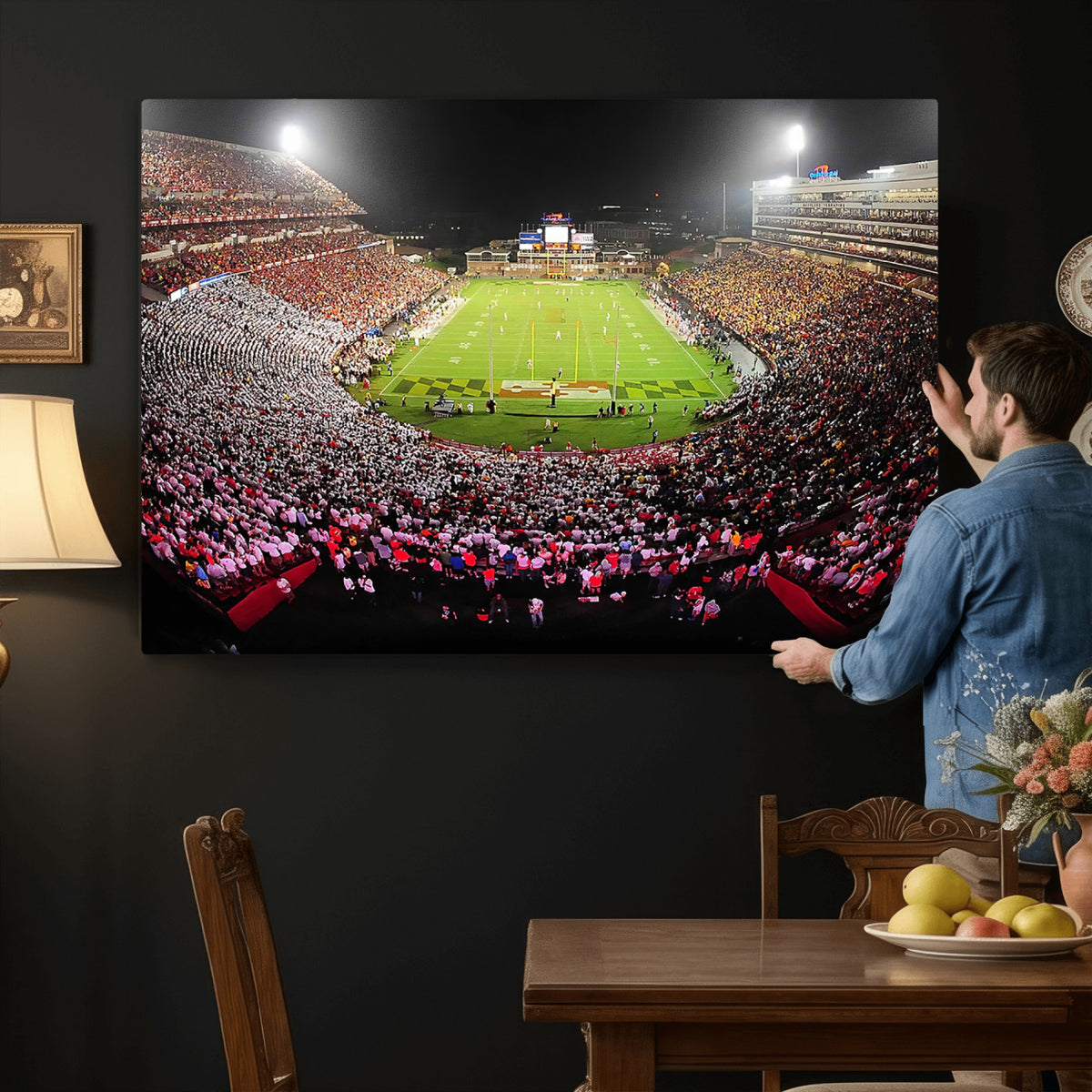 12091-PAN-FL-20X10 - University of Maryland Terrapins Football Team Print - College Park SECU Stadium Wall Art Canvas