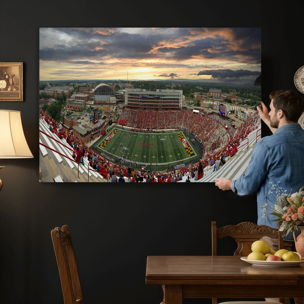 29993-PAN-FL-20X10 - University of Maryland Terrapins Football Team Print - College Park SECU Stadium Wall Art Canvas