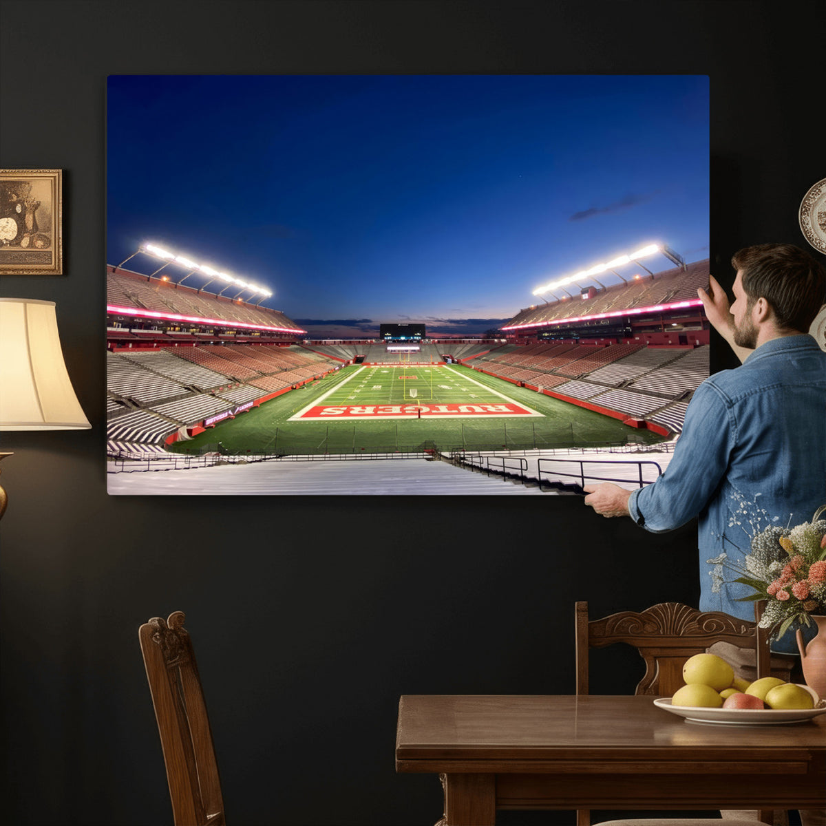 15051-MGV-CV-36X24 - Rutgers Scarlet Knights Football Team Print, Piscataway SHI Stadium
