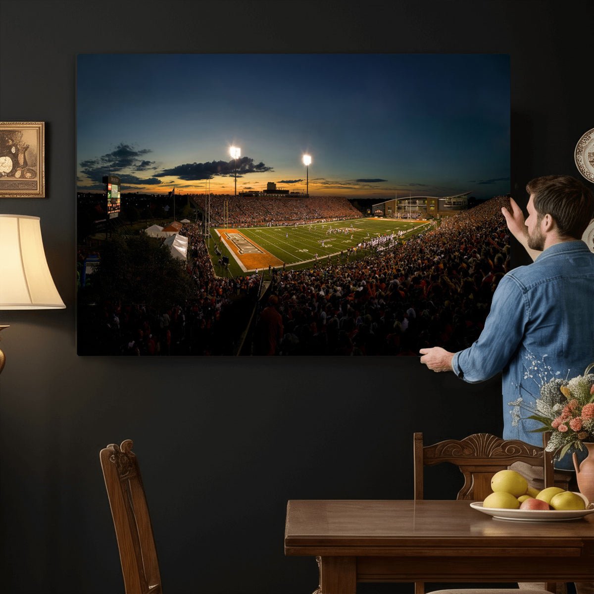 15980-PAN-FL-20X10 - Ball State Cardinals Football Team Print - Muncie Scheumann Stadium Wall Art Canvas Print