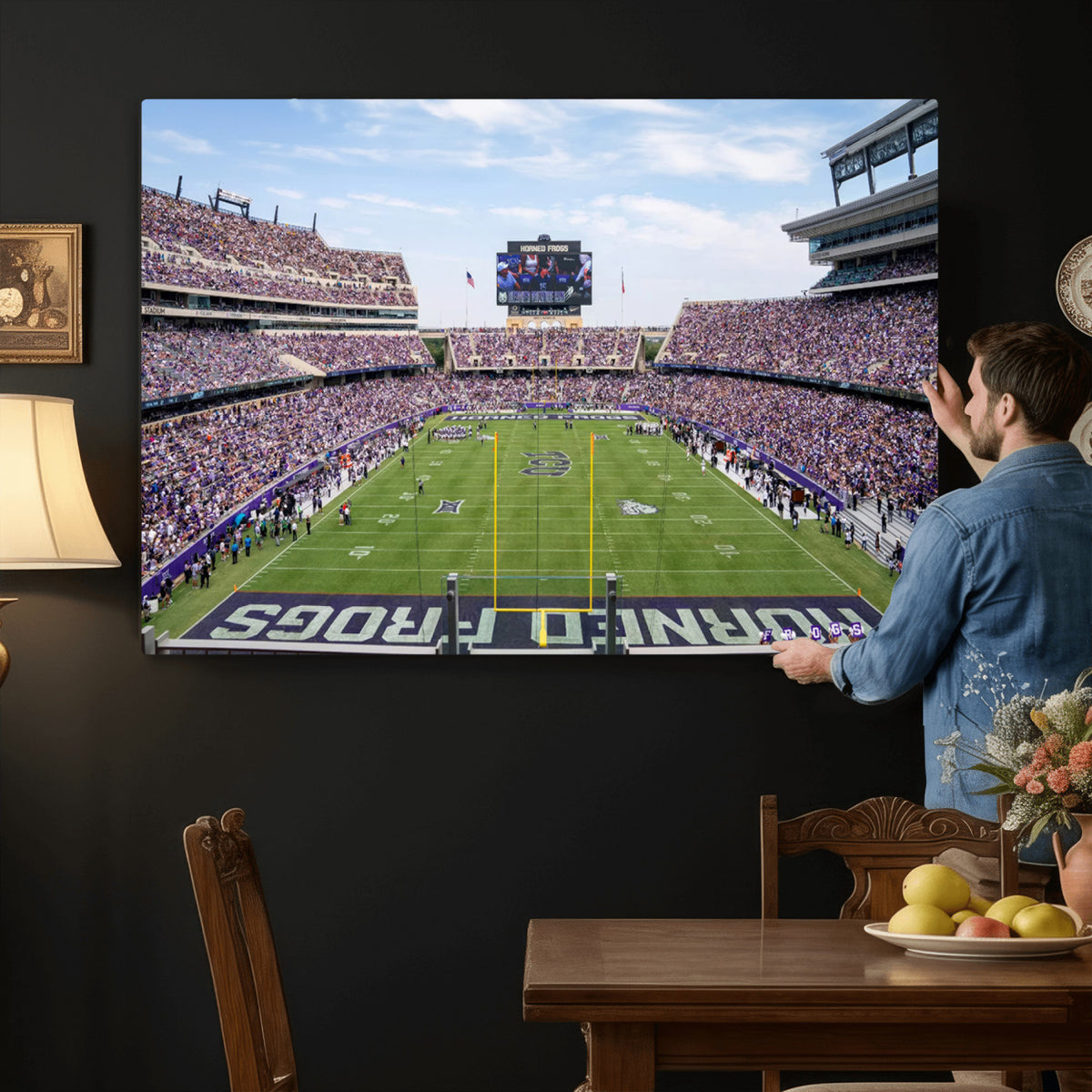 27650-PAN-FL-20X10 - TCU Horned Frogs Football Team Print - Fort Worth Amon G. Carter Stadium Wall Art Canvas Print