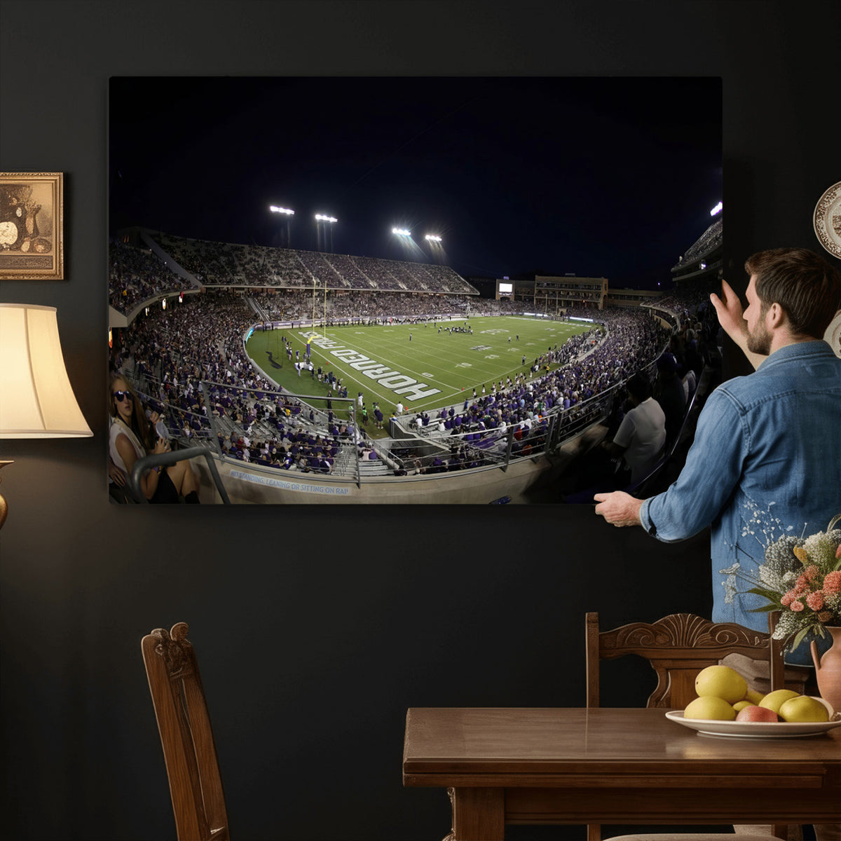 59222-PAN-FL-20X10 - TCU Horned Frogs Football Team Print - Fort Worth Amon G. Carter Stadium Wall Art Canvas Print.