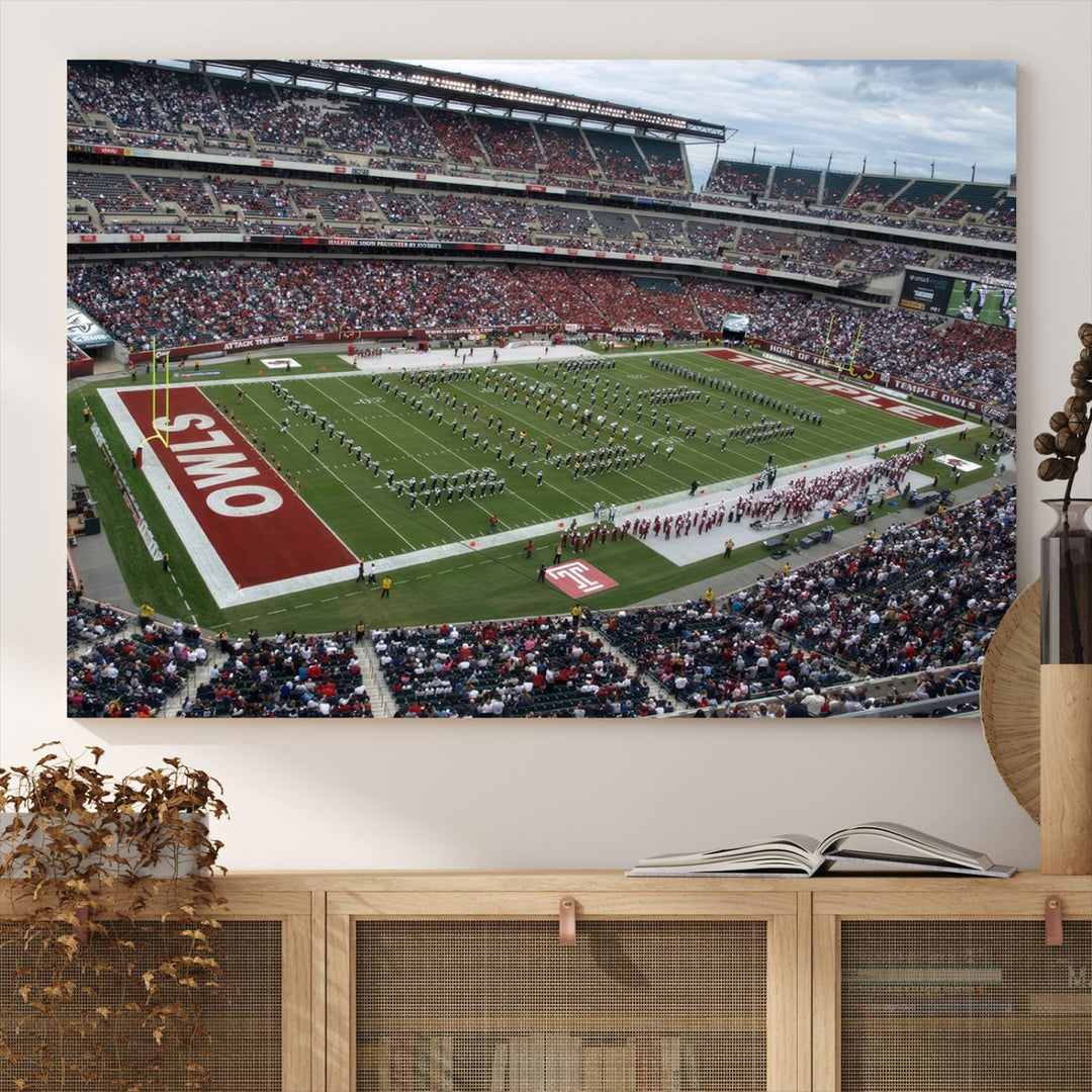 Aerial view wall art of Lincoln Financial Field during a Temple Owls game.