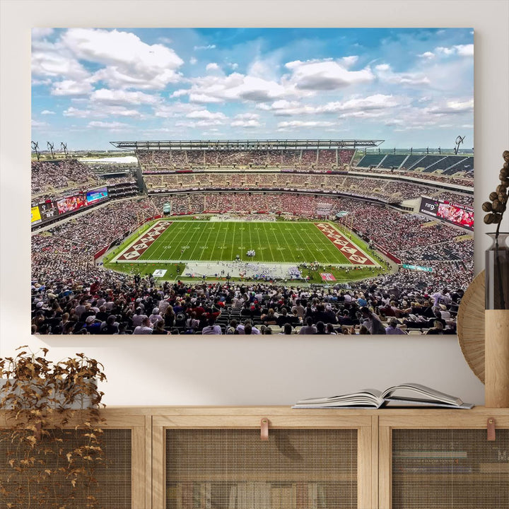 The Temple University Owls Athletics canvas print of a game at Lincoln Financial Field.