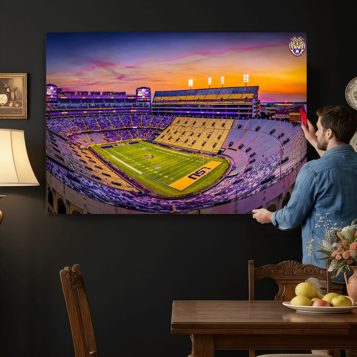 93538-MGV-CV-36X24 - The Louisiana State University Tigers Football Team Print, Framed and Ready to Hang Stadium Print