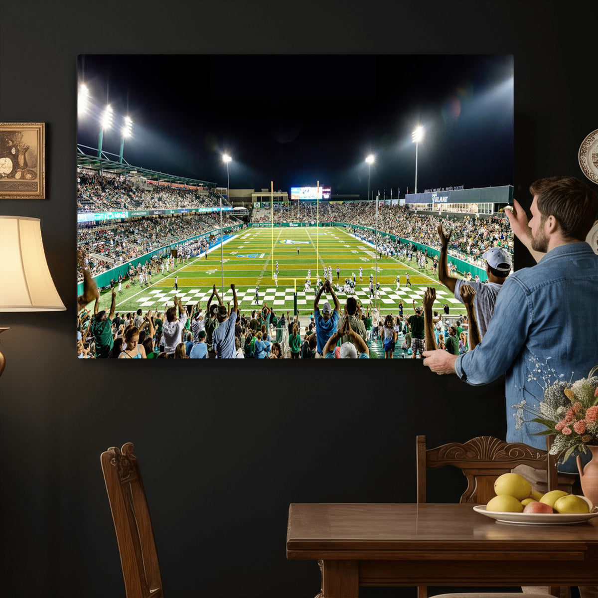 56448-MGV-CV-36X24 - The Tulane University Green Wave Football Team Print, New Orleans Yulman Stadium
