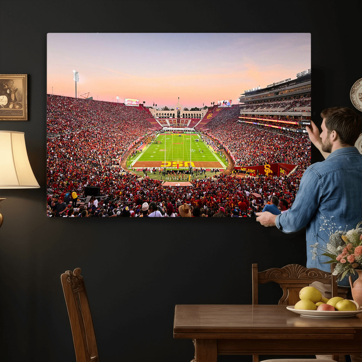 39904-MGV-CV-36X24 - The University of Southern California USC Trojans Football Team Print, Home Bar Wall Decor