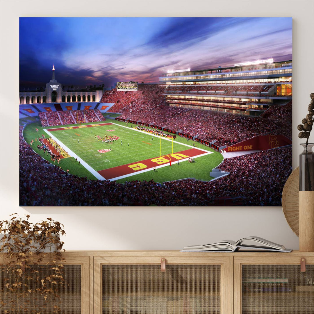 The University of Southern California USC Trojans Football Team Print - Los Angeles Memorial Coliseum Stadium Wall Art Canvas Print