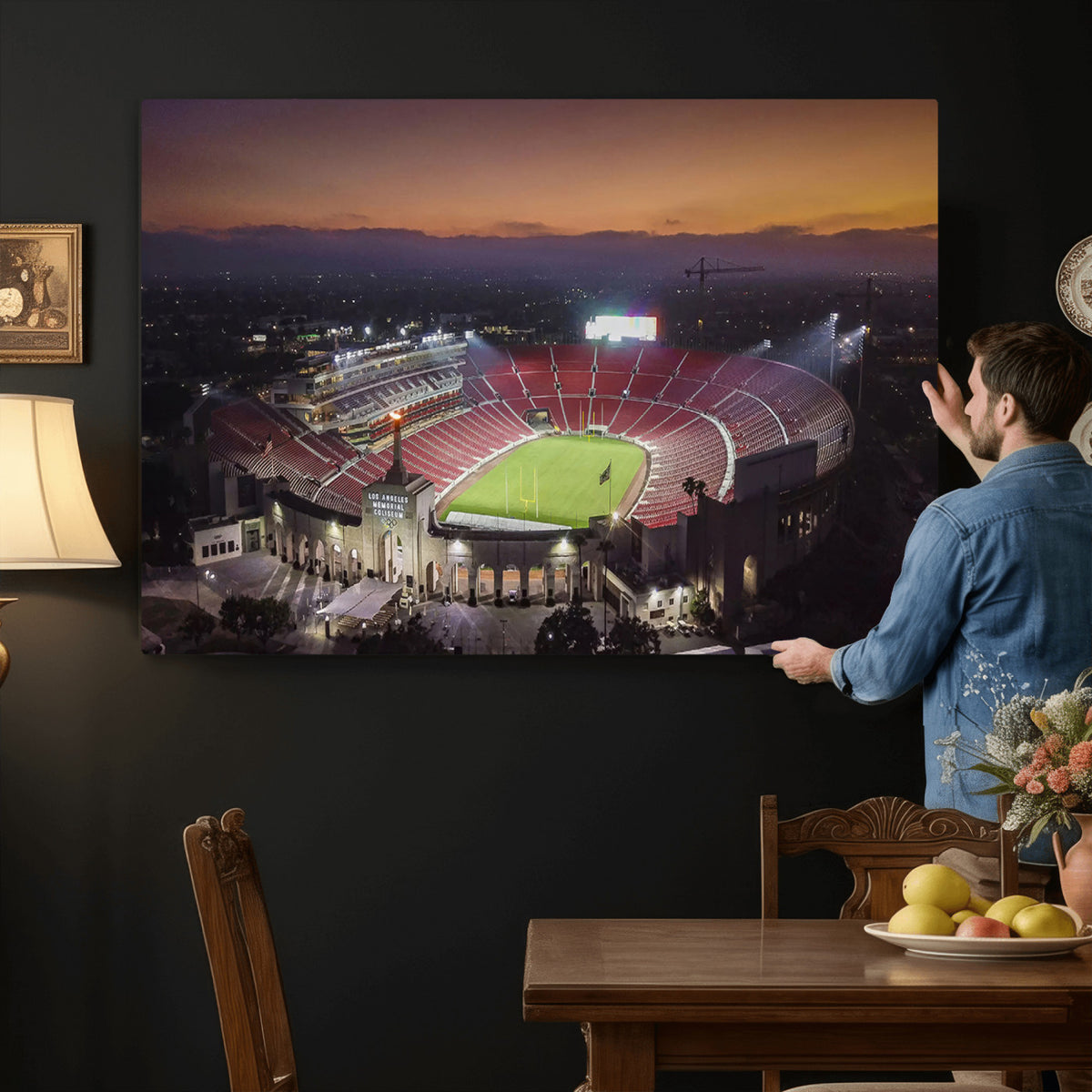 50666-MGV-CV-36X24 - The University of Southern California USC Trojans Football Team Print, Los Angeles Memorial Coliseum