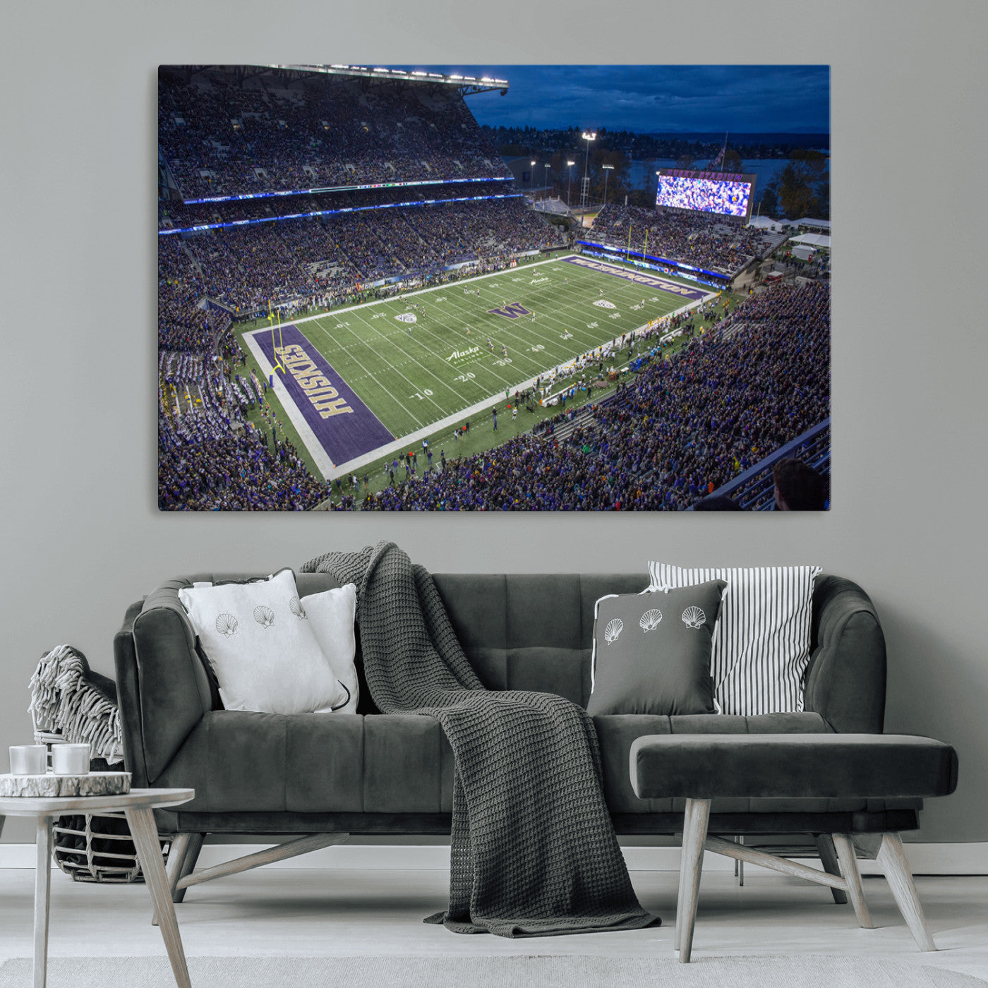 MGV-CV-36X24 - The University of Washington Huskies Football Team Print - Seattle Husky Stadium Wall Art Canvas