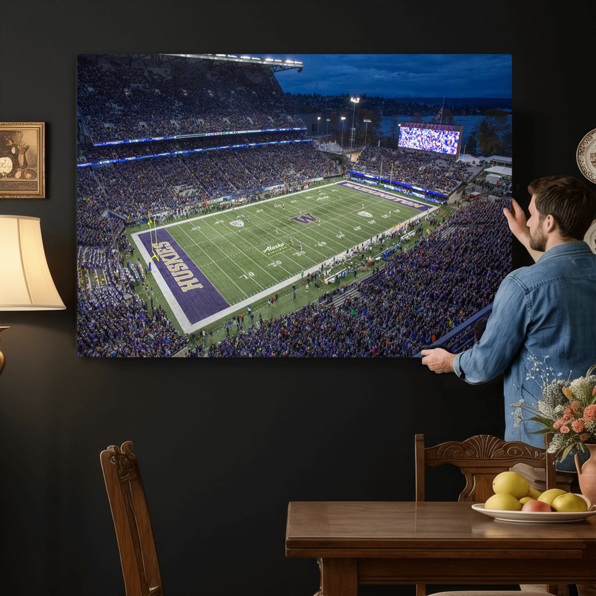 84780-MGV-CV-36X24 - The University of Washington Huskies Football Team Print, Framed and Ready to Hang