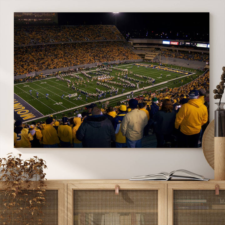 West Virginia Uni Mountaineers Football Team Print - Milan Puskar Stadium Canvas Print Wall Art, Morgantown Print