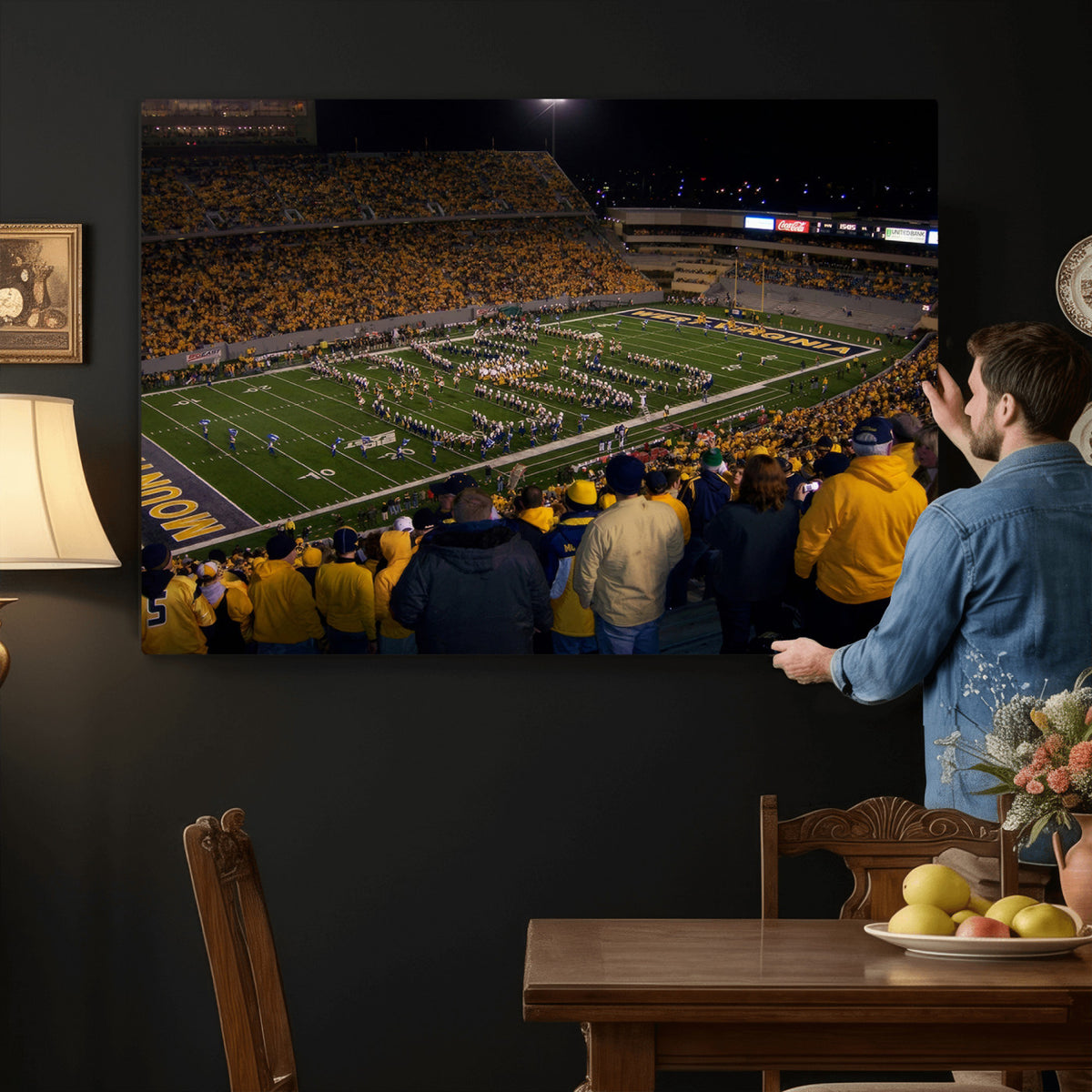 58154-MGV-CV-36X24 - West Virginia University Mountaineers Football Team Print, Milan Puskar Stadium, Morgantown