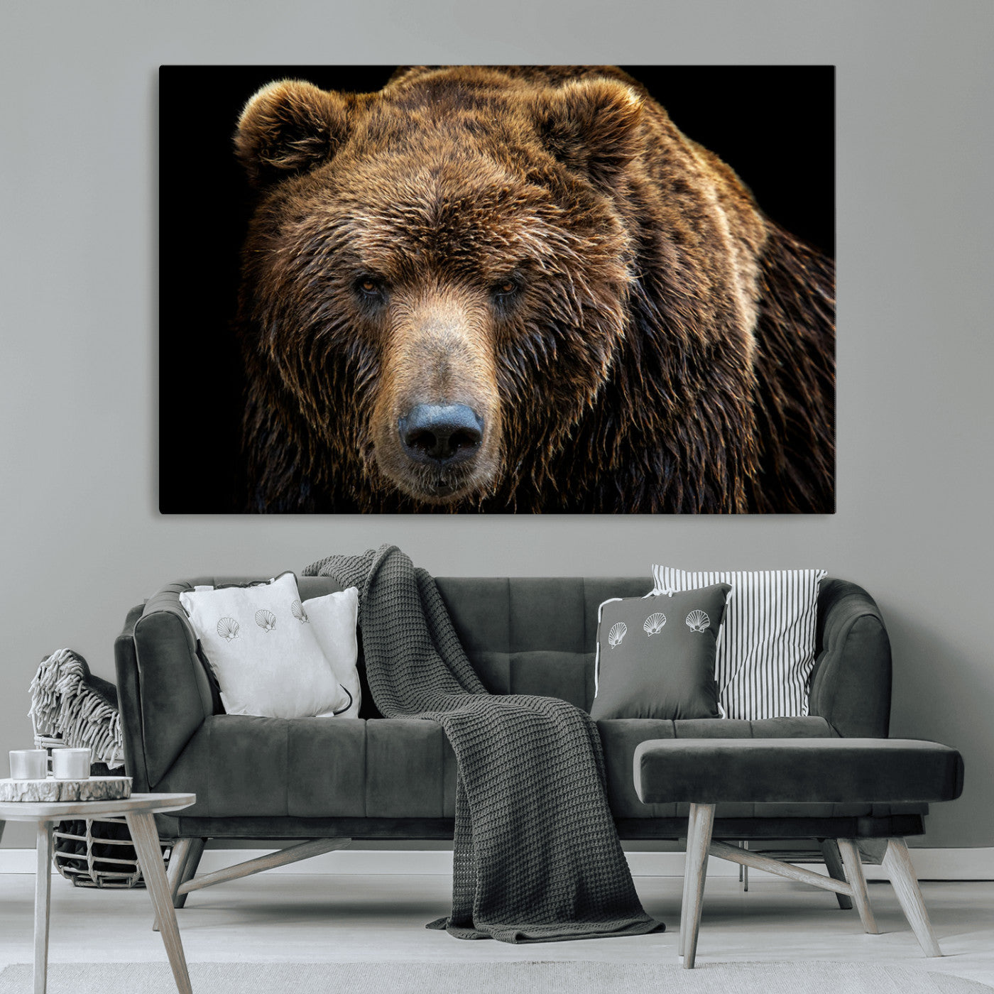 MGV-CV-36X24 - Grizzly Brown Bear Canvas Wall Art, Wildlife Animal Canvas Artwork Bear Print, Bear Wall Art Print,
