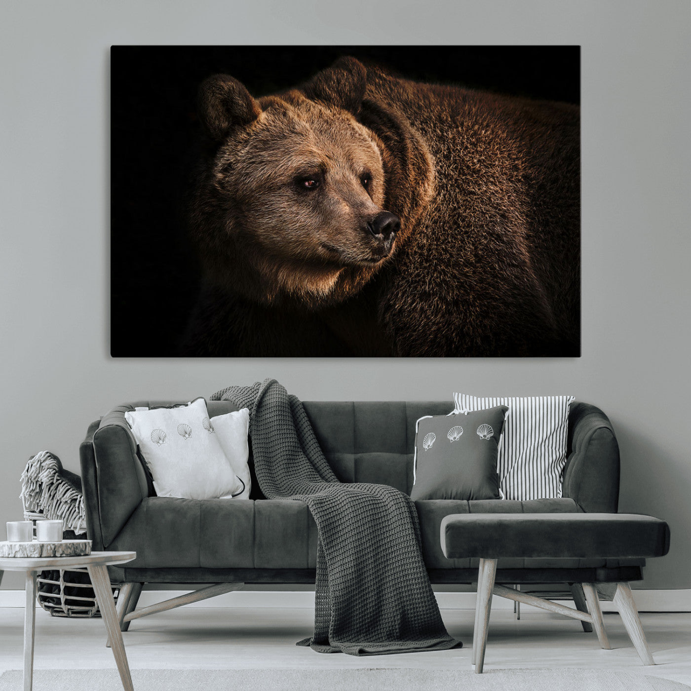MGV-CV-36X24 - Wild Grizzly 399 Bear Canvas Wall Art Print, Bear Animal Canvas Artwork Print, Black Bear Wall Art