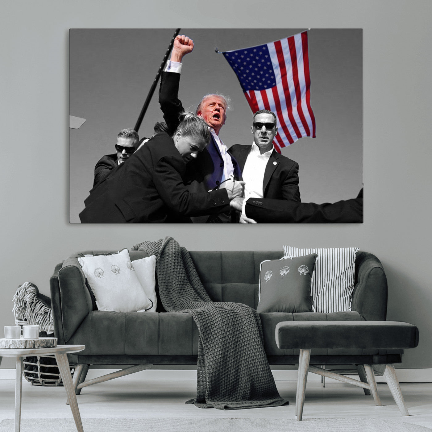 MGV-CV-36X24 - Donald Trump Assassination Attempt Wall Art Print, Trump Historic Footage - Iconic Reaction by Trump