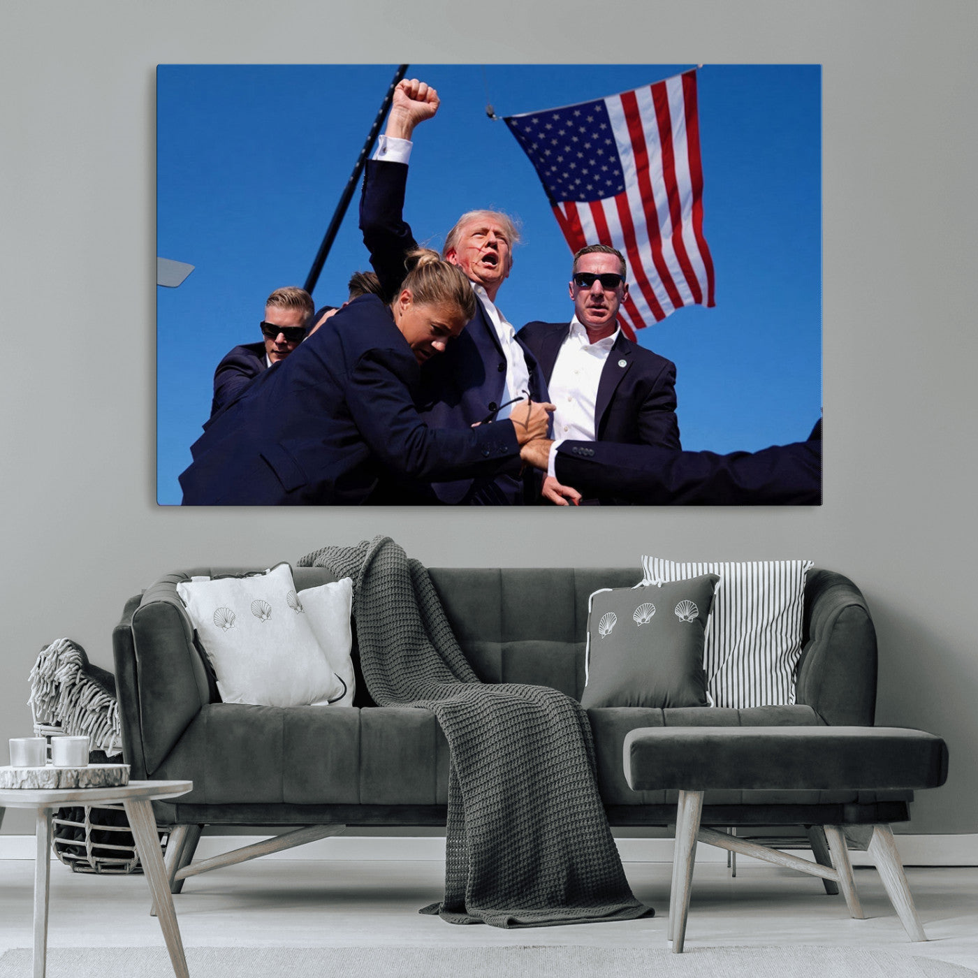 MGV-CV-36X24 - Donald Trump Assassination Attempt Wall Art Print, Trump Historic Footage - Iconic Reaction by Trump