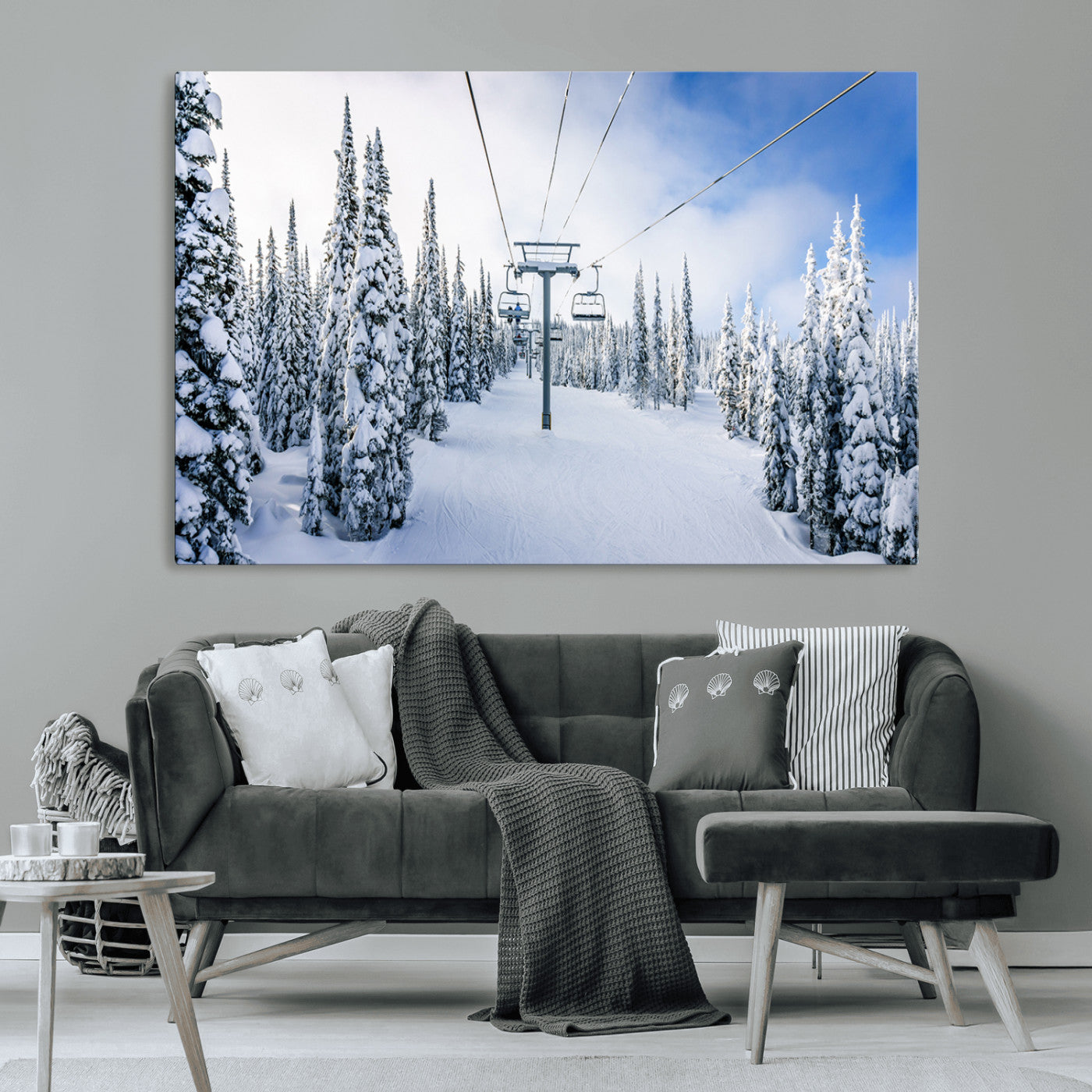 MGV-CV-36X24 - Winter Ski Lift Wall Art Print - Landscape Wall Art | Snowy Mountain Adventure | Perfect for Cabin