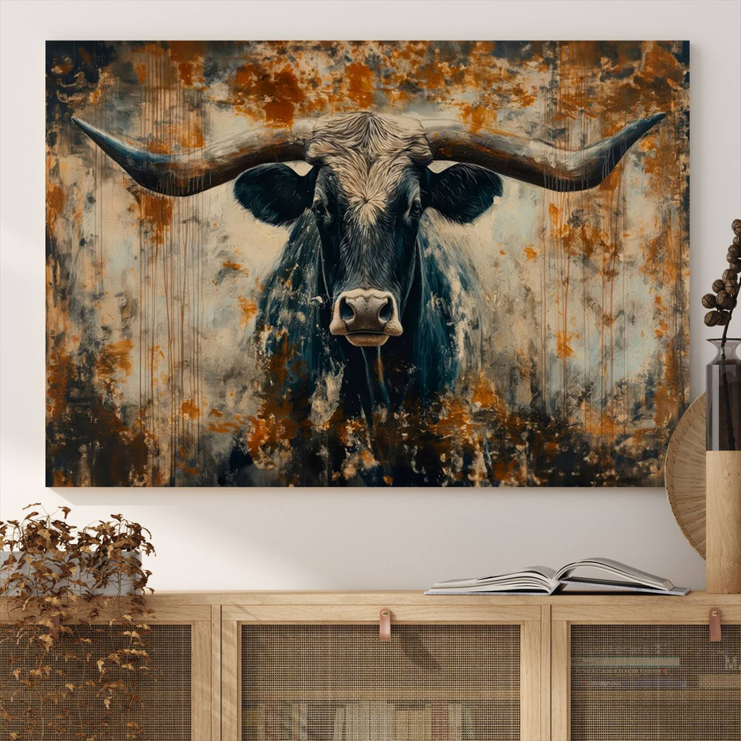 Abstract Longhorn Bull Wall Art | Rustic Western Wall Decor | Framed and Ready to Hang | Ideal for Farmhouse, Lodge, and Barn Decor