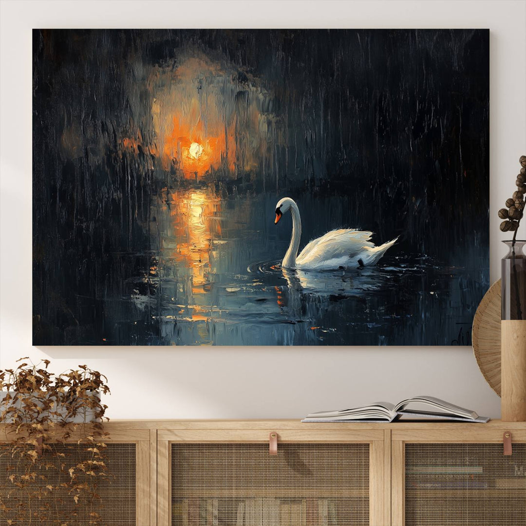 Abstract Swan on Water Wall Art Canvas Print - Elegant Nature Scene for Modern Home Decor