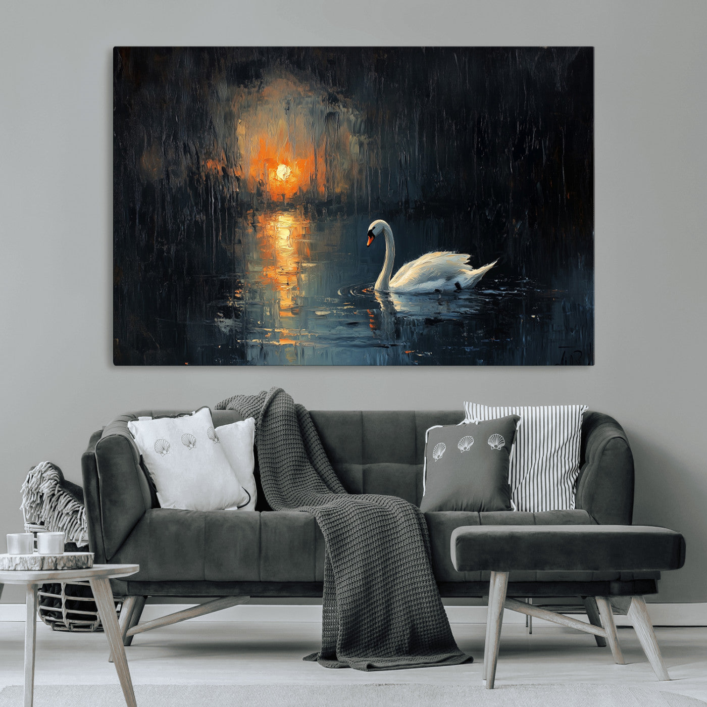 MGV-CV-36X24 - Abstract Swan on Water Wall Art Canvas Print - Elegant Nature Scene for Modern Home Decor