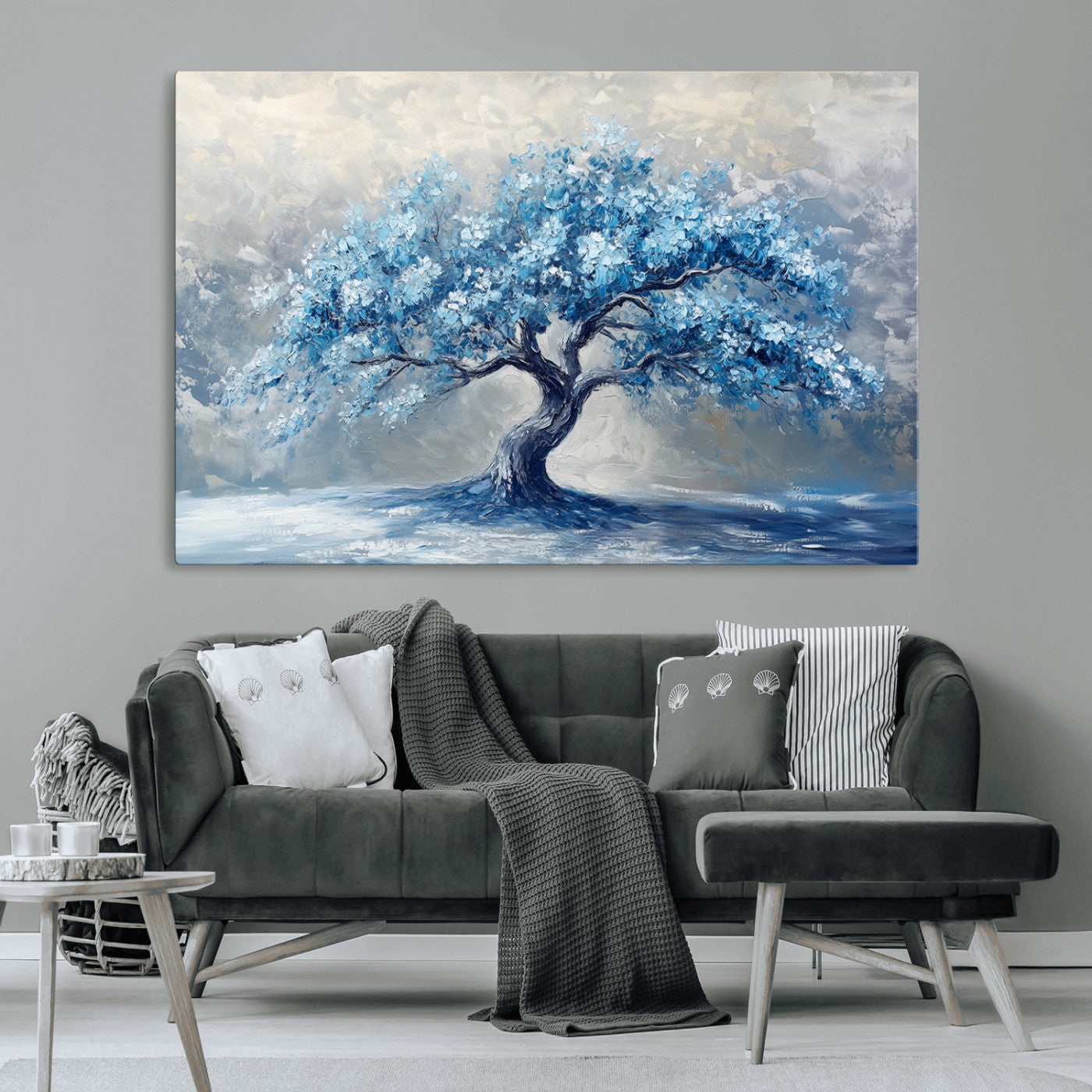 MGV-CV-36X24 - Abstract Blue Tree Art Canvas Print, Majestic Tree Wall Art Print for Farmhouse Decor
