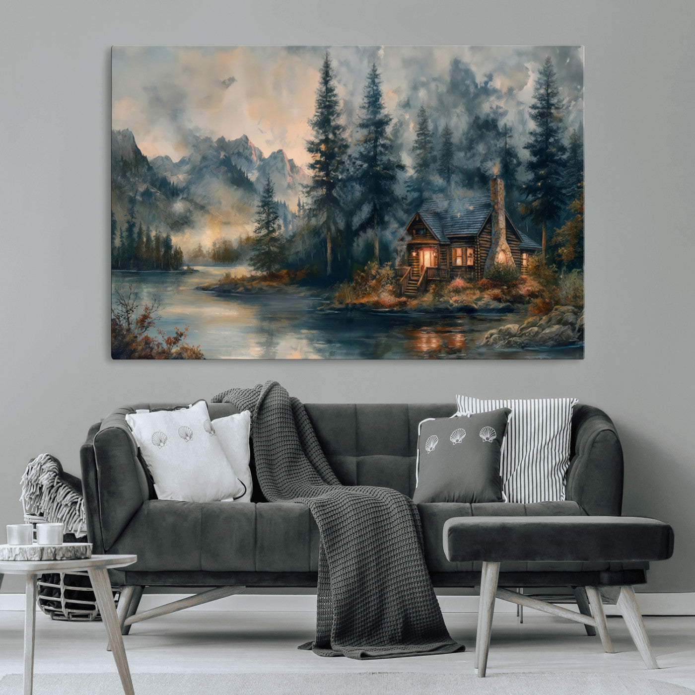 MGV-CV-36X24 - Rustic Cabin Woods Wall Art Print | Lake in a Forest Canvas Print | Cabin, Lodge, and Farmhouse