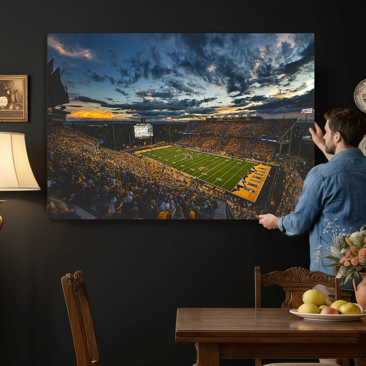 61020-MGV-CV-36X24 - University of Wyoming Cowboys Football Team Print, Laramie, Framed and Ready to Hang
