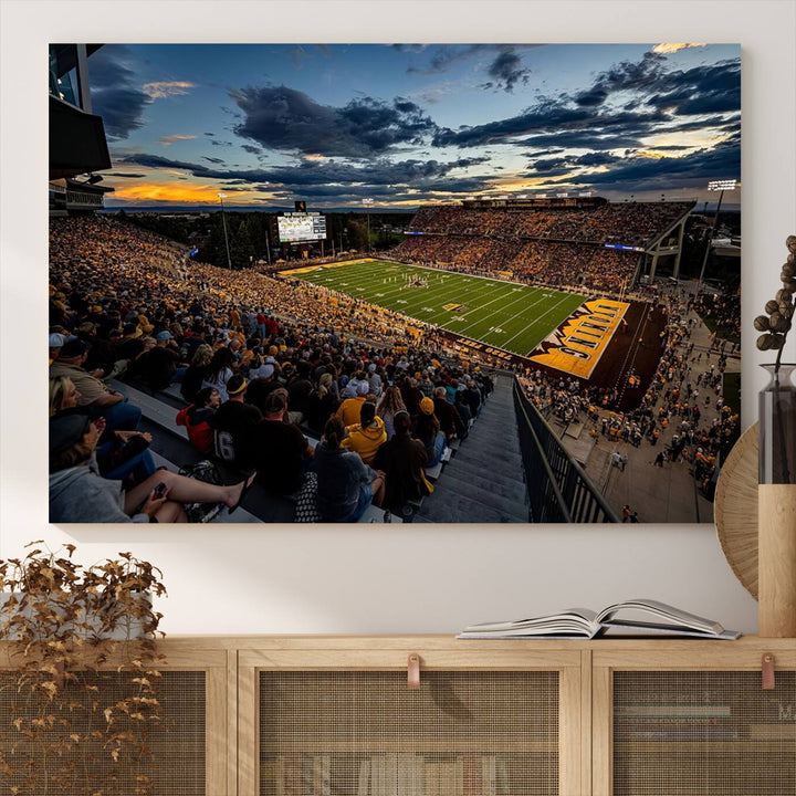 Cowboy Football War Memorial Stadium Wall Art | Ready to Hang Canvas Print of College Football Stadium at Sunset | Perfect for Sports Fans and Football Enthusiasts