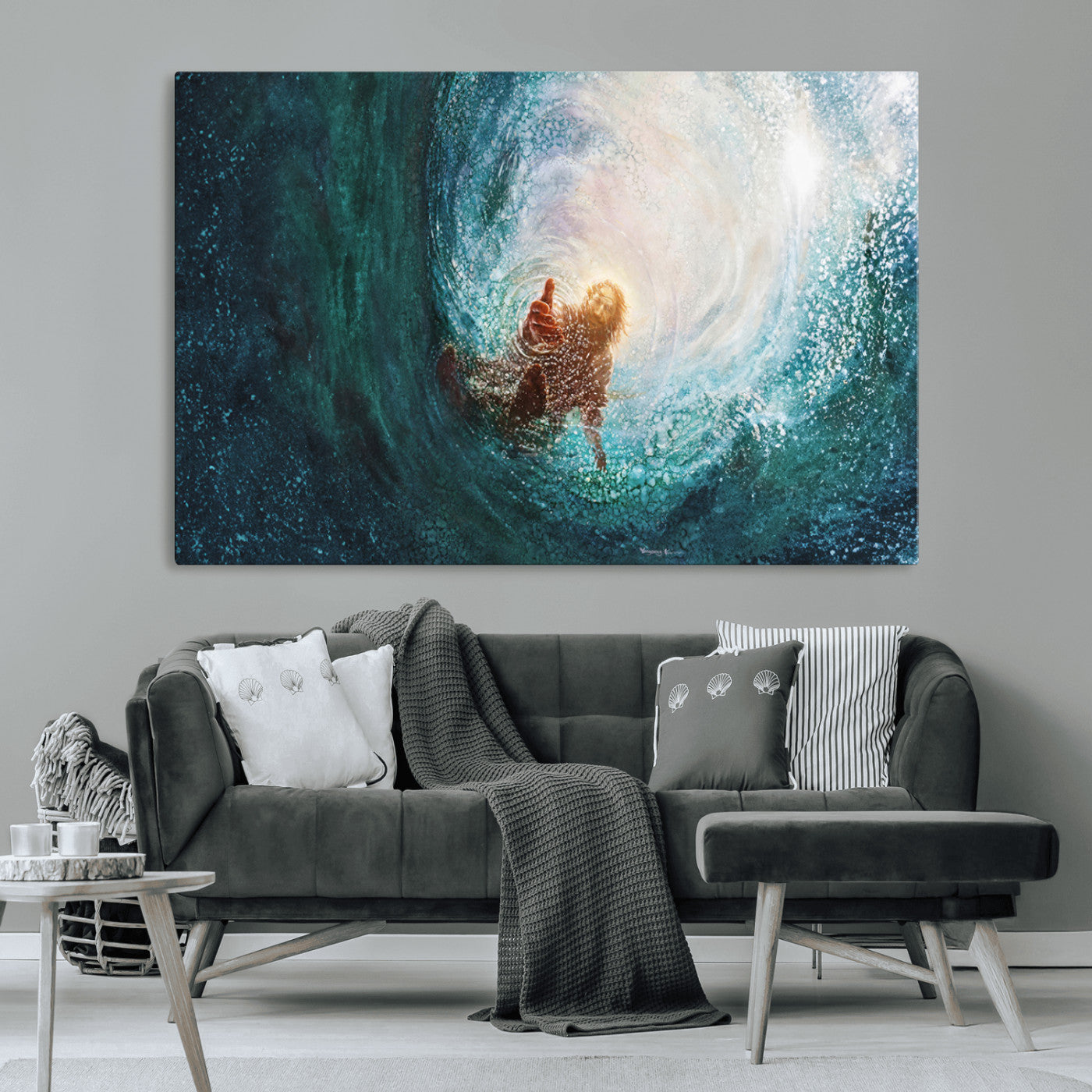 MGV-CV-36X24 - Powerful Jesus Canvas Print - Hand of Salvation, Inspirational Wall Art - Framed, Ready to Hang for