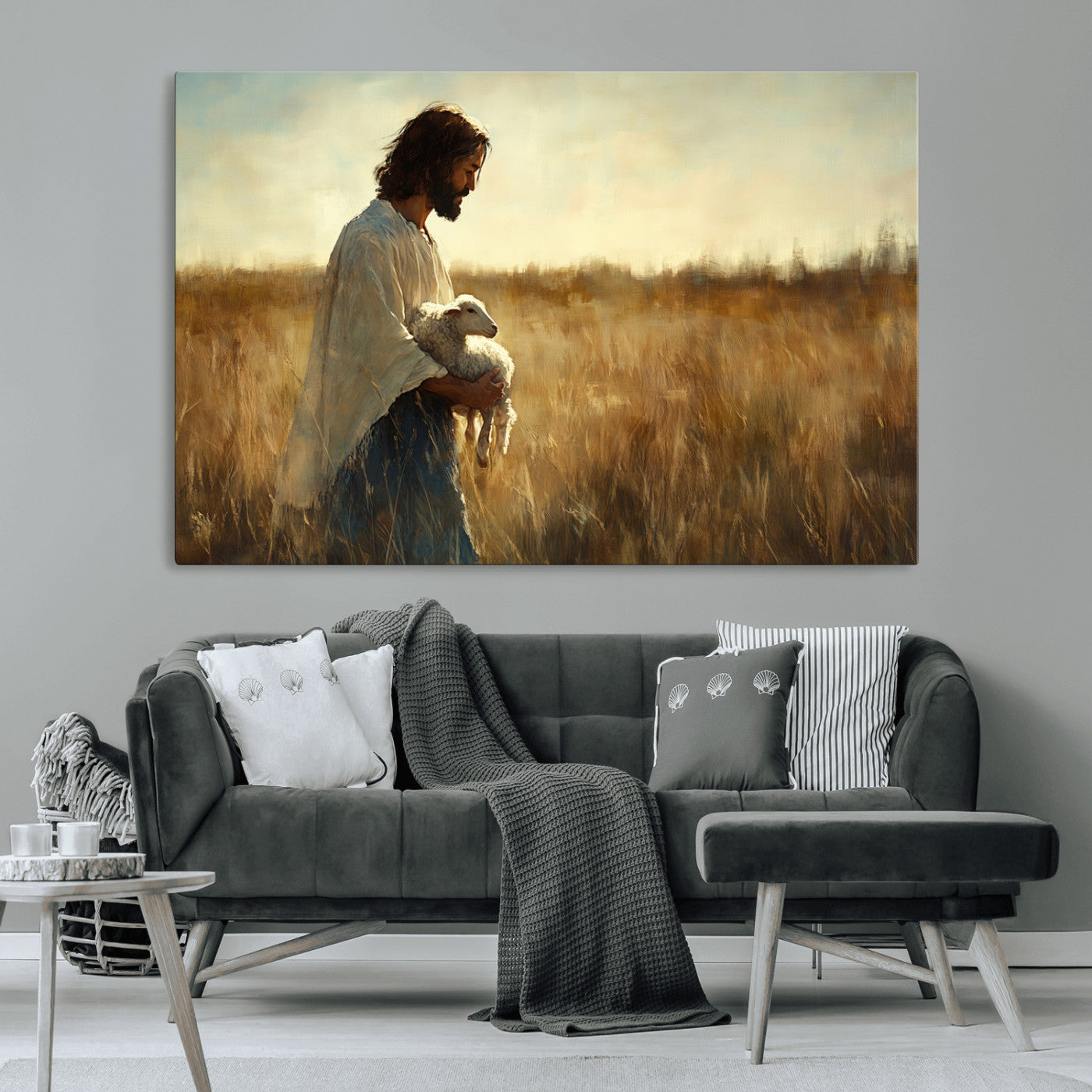 MGV-CV-36X24 - Jesus the Good Shepherd Wall Art Canvas Print - Inspirational Christian Religious Print for Prayer