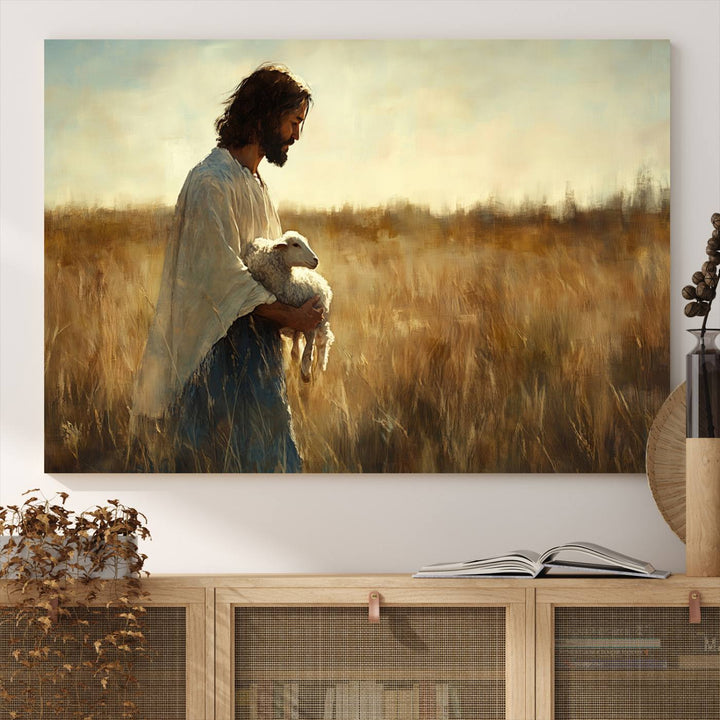 Jesus the Good Shepherd Wall Art Canvas Print - Inspirational Christian Religious Print for Prayer Room Decor