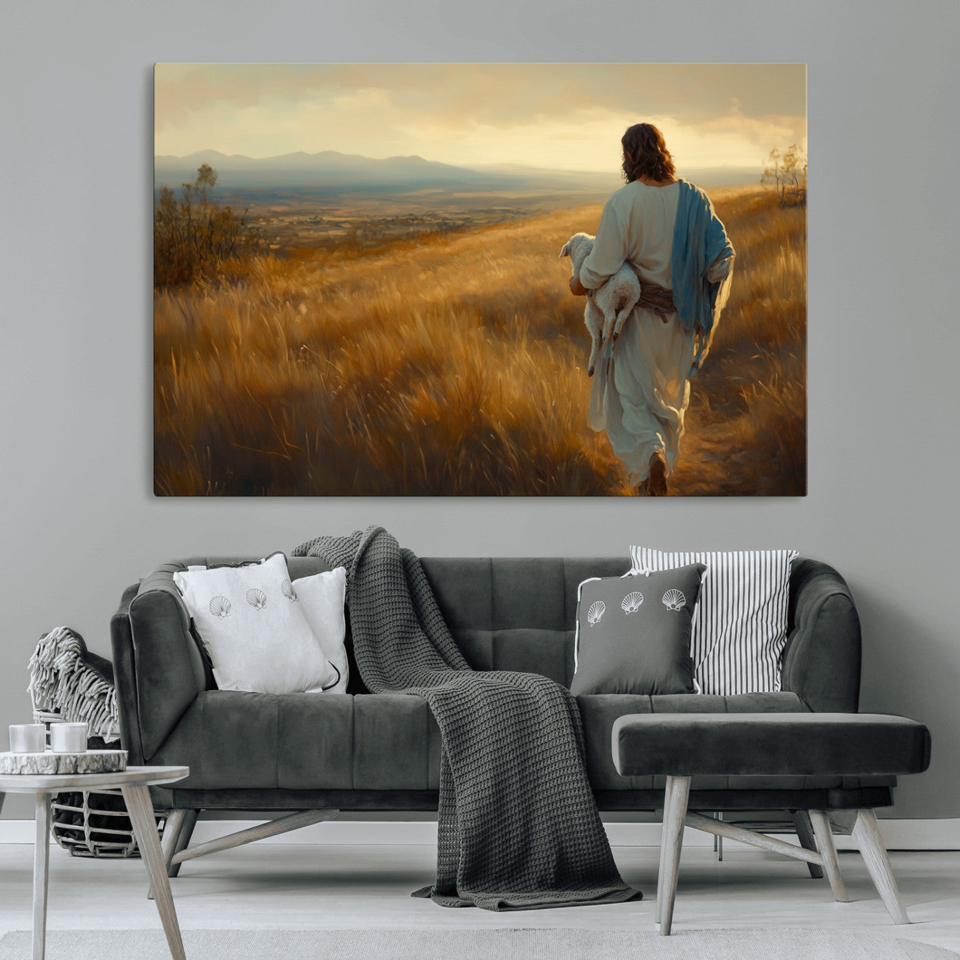 MGV-CV-36X24 - Jesus the Good Shepherd Wall Art Canvas Print - Inspirational Christian Religious Print for Prayer