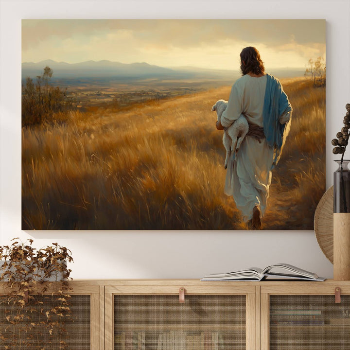 Jesus the Good Shepherd Wall Art Canvas Print - Inspirational Christian Religious Print for Prayer Room Decor