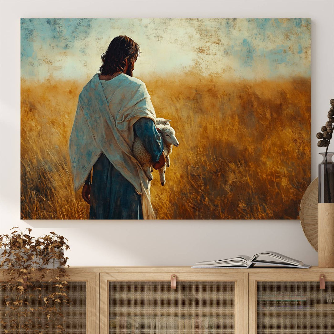 Jesus the Good Shepherd Wall Art Canvas Print - Inspirational Christian Religious Print for Prayer Room Decor