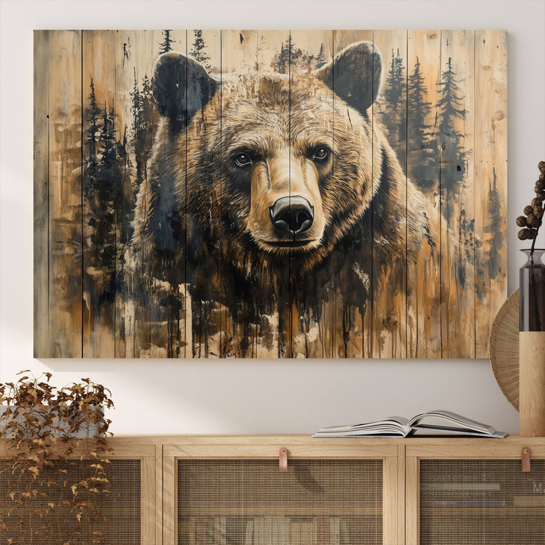 Rustic Bear Wall Art Canvas Print | Framed & Ready to Hang | Rustic Animal Artwork for Living Room, Office, Cabin, or Nature-Inspired Décor