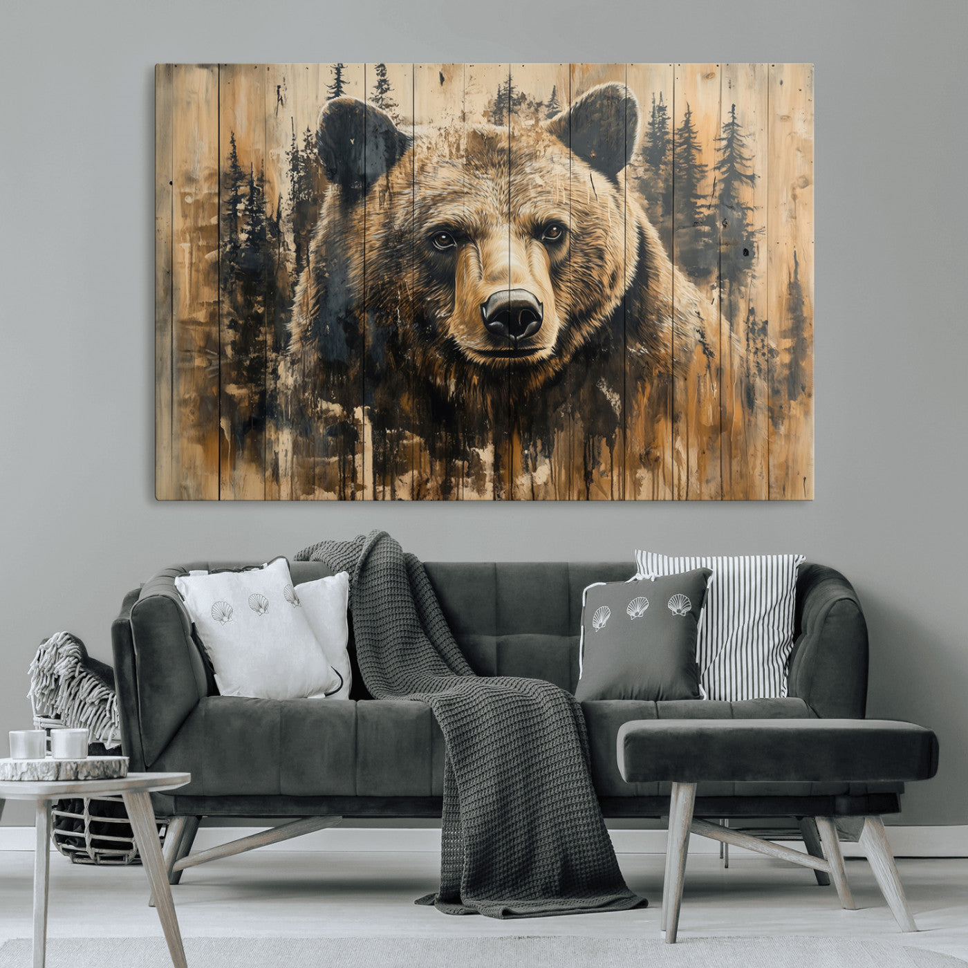 MGV-CV-36X24 - Majestic Grizzly 399 Bear Wall Art | 3-Panel Rustic Canvas Print for Living Room, Office, or Cabin