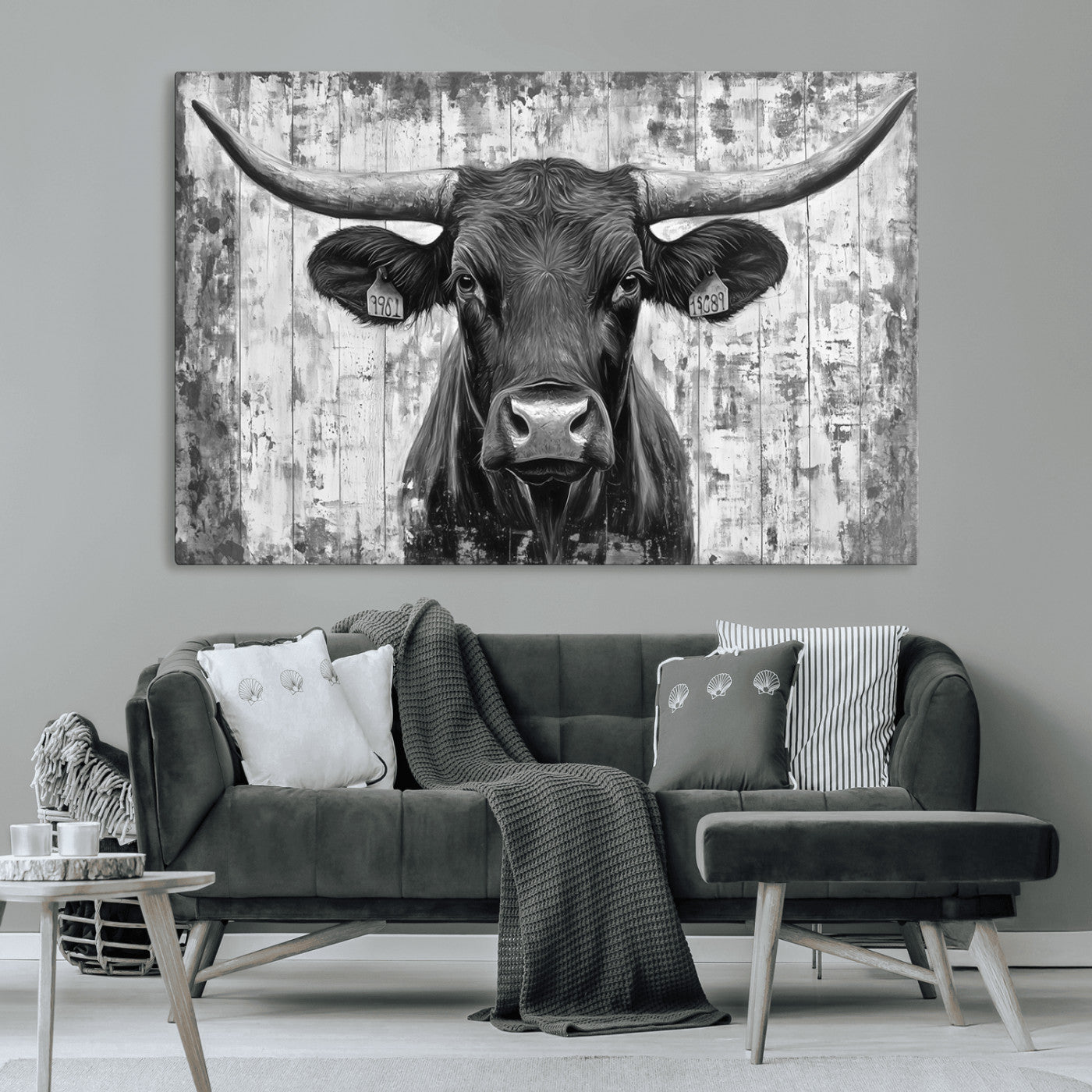 MGV-CV-36X24 - Abstract Longhorn Bull Wall Art Canvas Print - Rustic Texas Western Cow Artwork