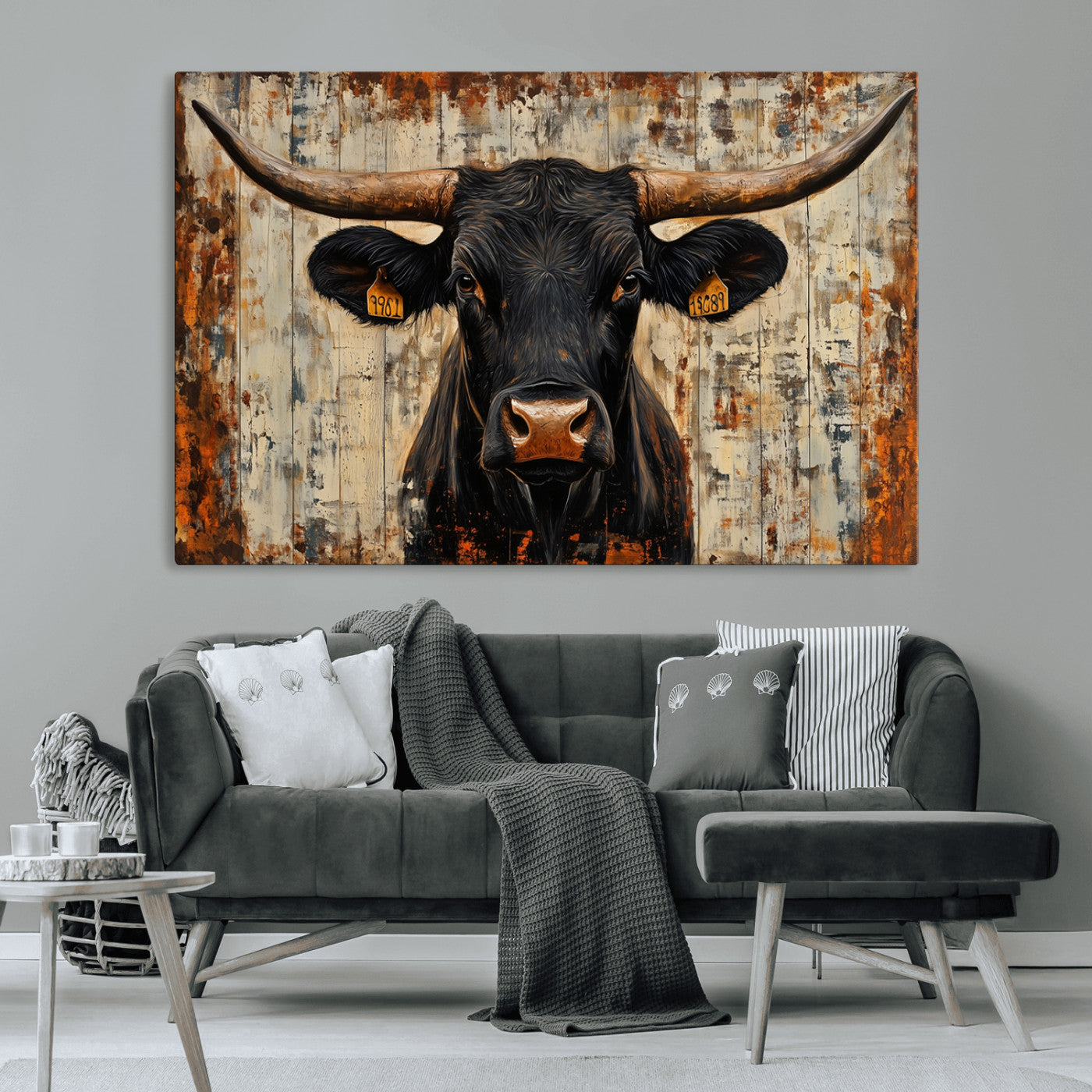 MGV-CV-36X24 - Rustic Texas Artwork Wall Art Canvas Print - Abstract Cow Longhorn Bull Wall Art Canvas Print