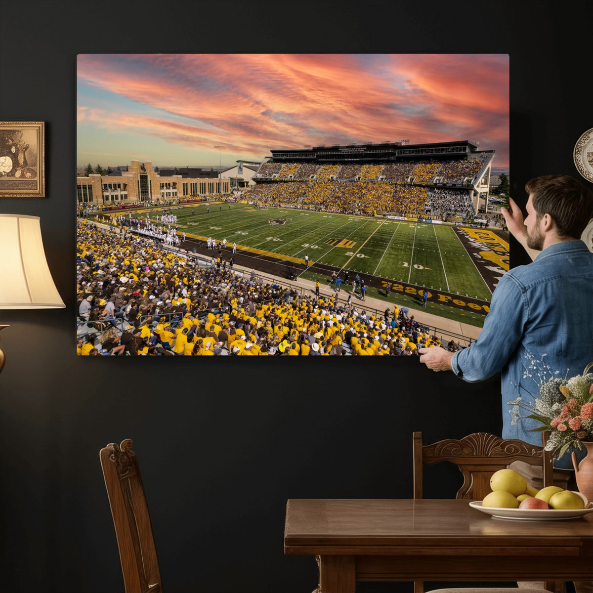90508-MGV-CV-36X24 - University of Wyoming Cowboys Football Team Print, Laramie, Extra Large Game Room Wall Decor