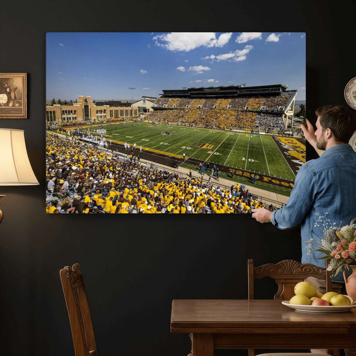 75112-MGV-CV-36X24 - University of Wyoming Cowboys Football Team Print, Laramie, Home Bar Wall Decor