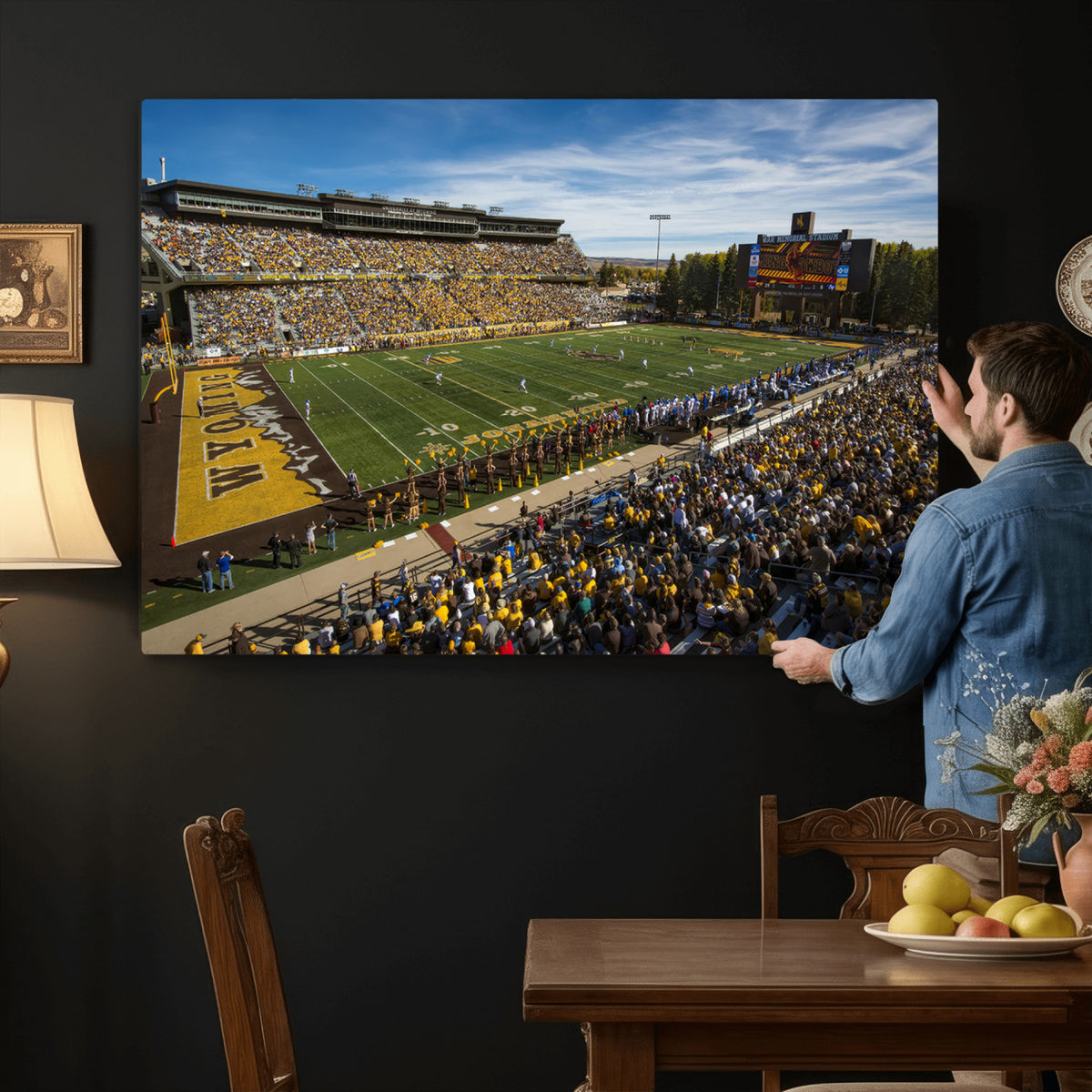 89846-MGV-CV-36X24 - University of Wyoming Cowboys Football Team Print, Laramie, Man Cave Wall Decor