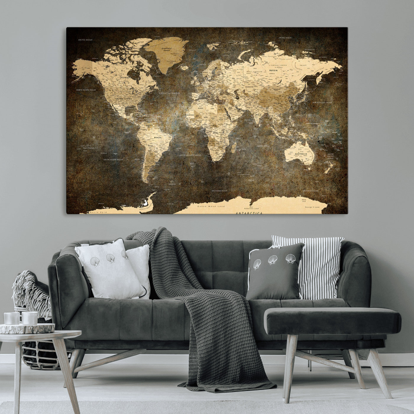 MGV-CV-36X24 - Push Pin World Map Canvas Print – Framed Wall Art for Couples to Track Their Travels – Anniversary