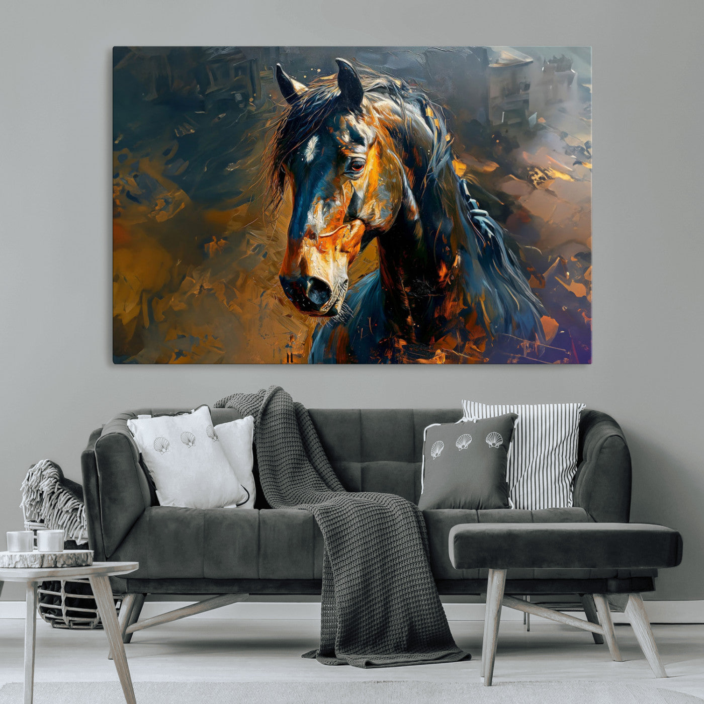 MGV-CV-36X24 - Abstract Horse Wall Art Canvas Print | Farmhouse Wall Decor | Western Cabin Art | Rustic Horse Decor