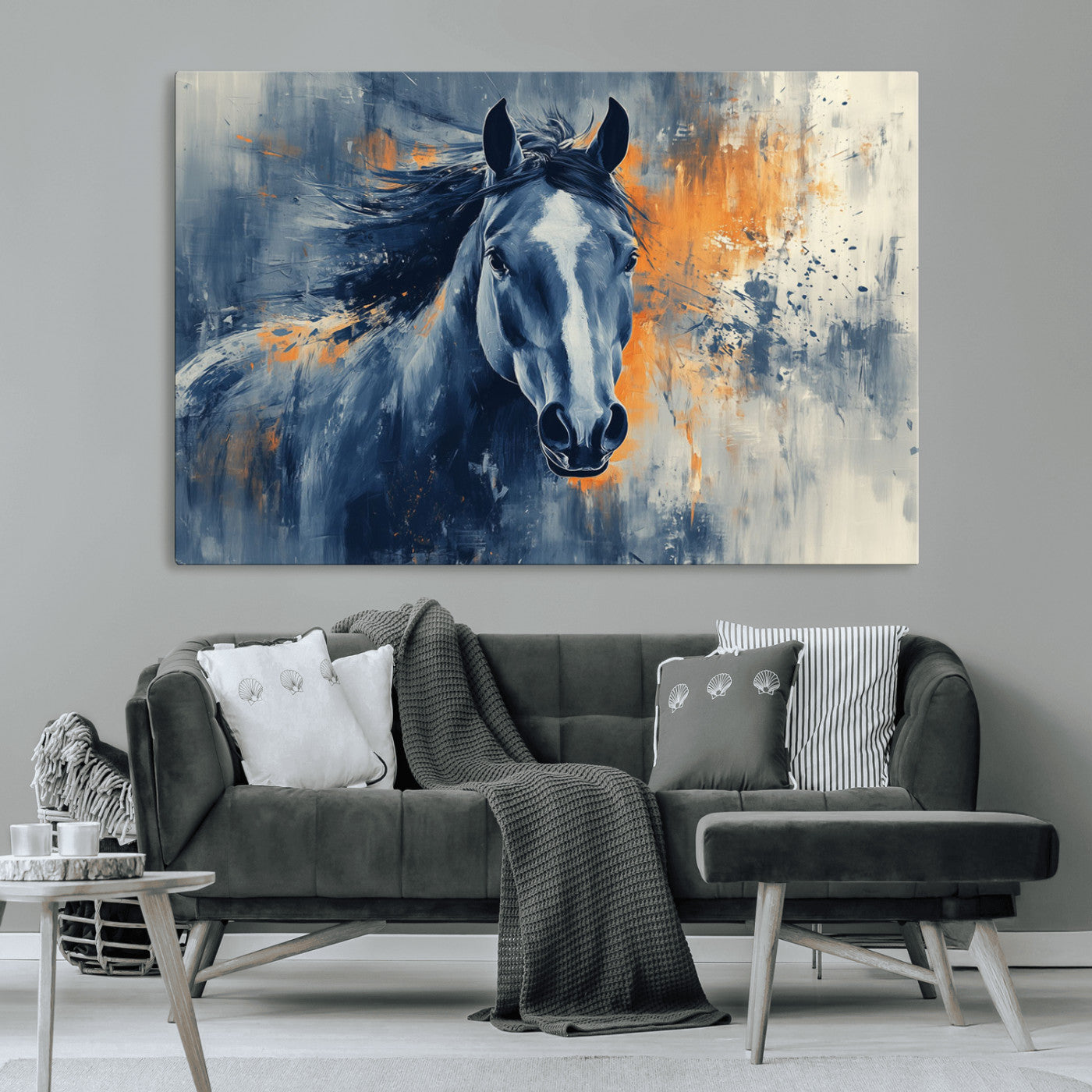 MGV-CV-36X24 - Abstract Blue Horse Wall Art Print Canvas | Horse Wall Art Print | Western Decor for Farmhouse |